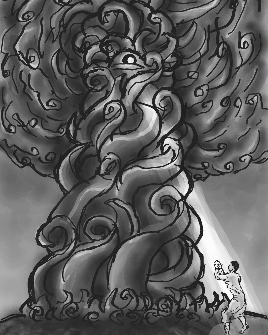 Some sketches, previous sculpture, reference art, and and AI generated thought experiments. Trying to narrow in on a new body of work. Natural disasters, primalism, spirals, fear, awe, dreams- same ideas, just another form.