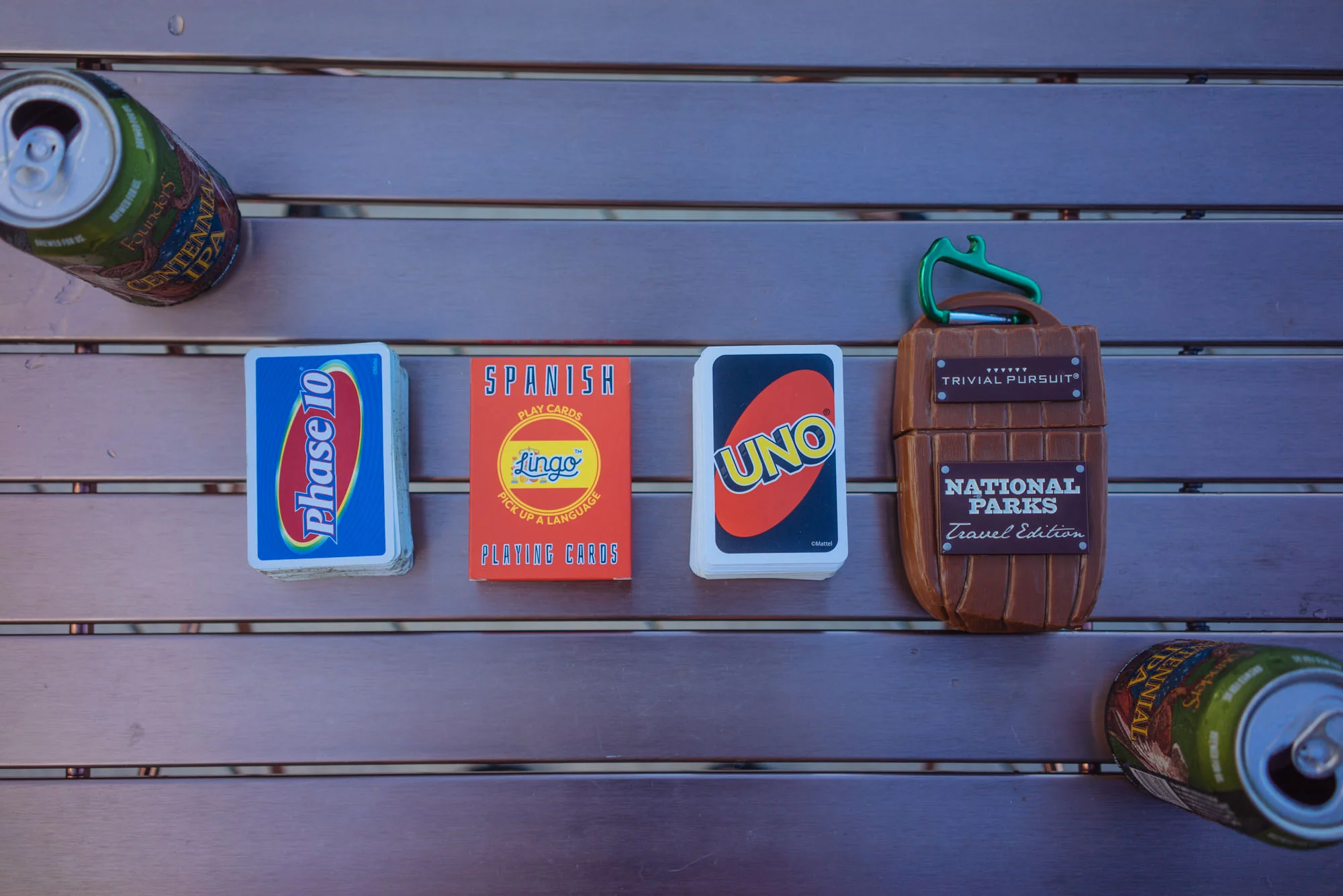 Phase 10, Lingo Playing Cards, Uno, and Trivial Pursuit National Parks Travel Edition
