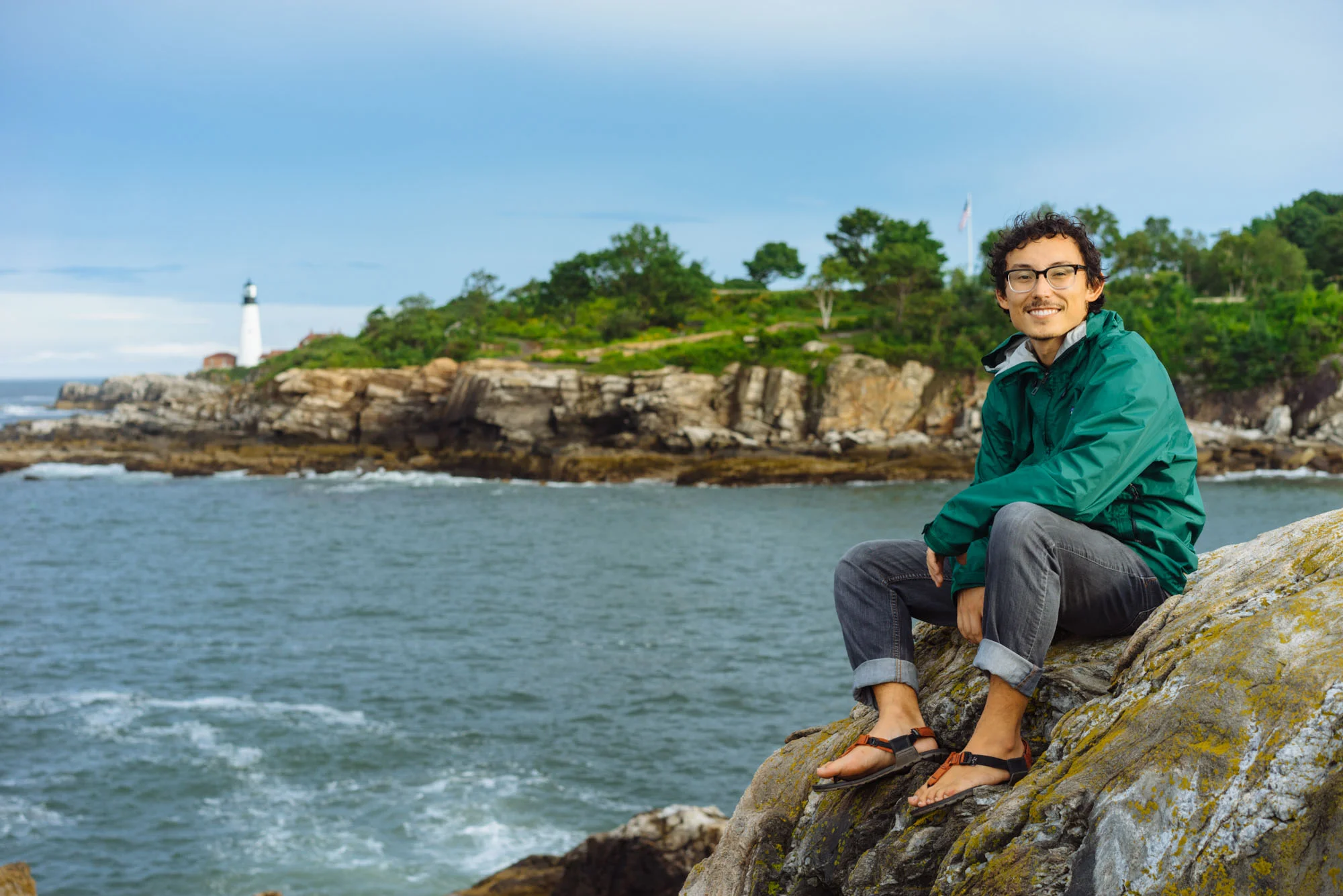 Owen in front of Portland Head Lighthouse