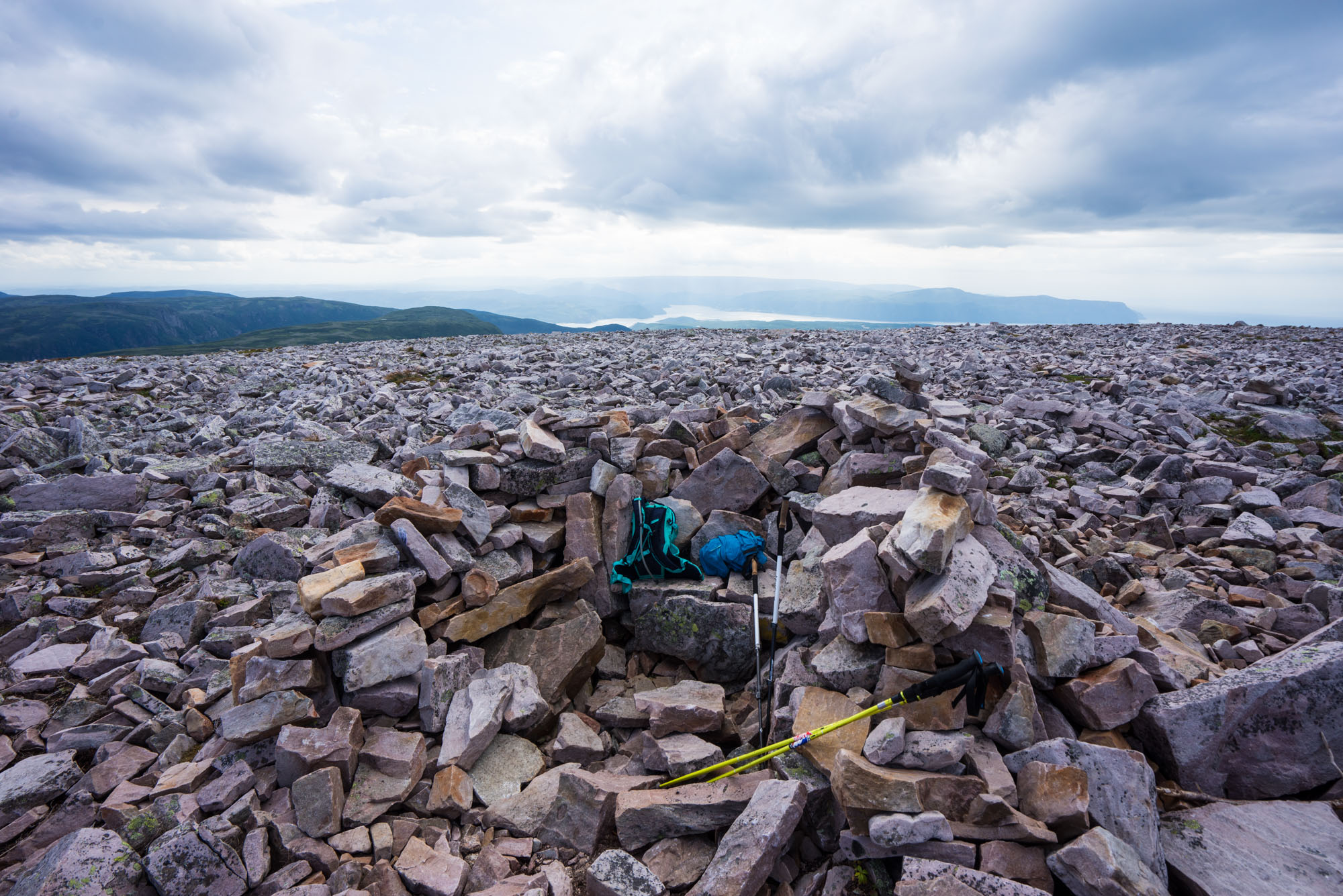 People created little hideouts from the strong winds on top of Gros Morne