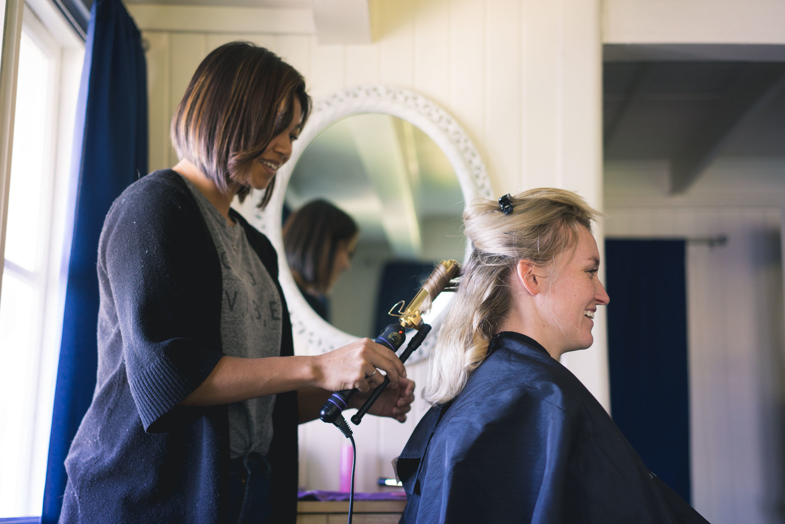 Sarah having some wedding hair prep done
