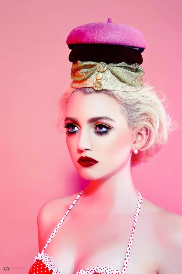 Grace Jane -Ellements Magazine-2015 -Corina Haywood Hat: Chartruese Free Form Straw Button Hat. 