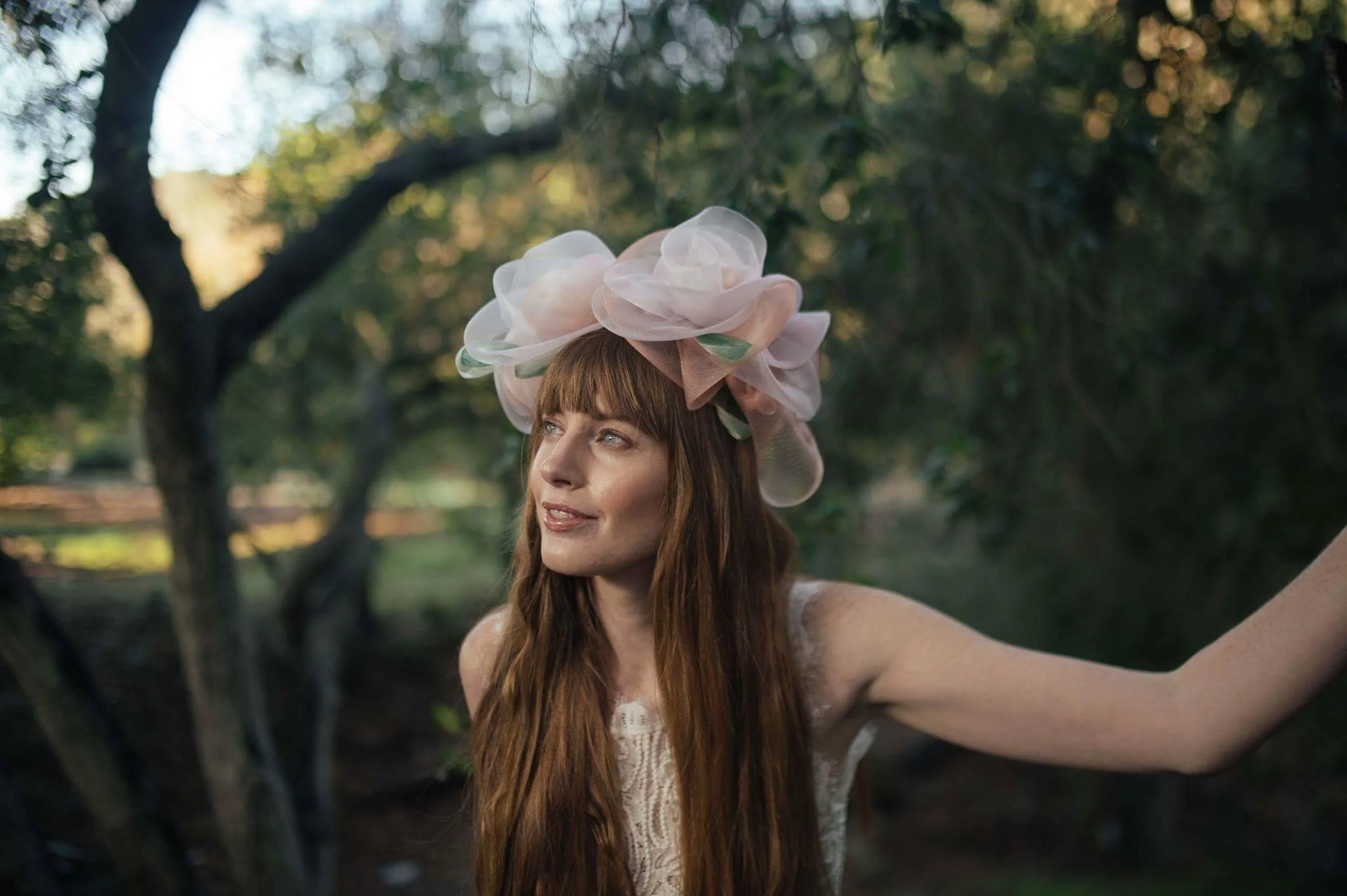 Corina Haywood Hats Crinoline Flower Fairy Crown "Rose" Model: Raeshae Shane - Photographer: Tian Liu - Makeup Artist: Thirati K Kulyingwattanavit -Hair Stylist: Shawnt'a Johns