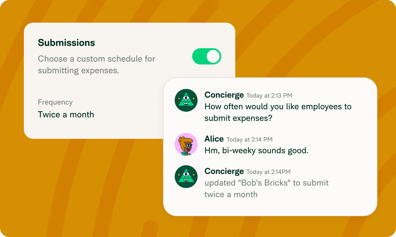 Choose a custom schedule for submitting expenses with Concierge