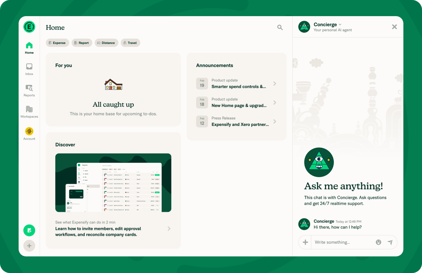 Expensify Concierge home page