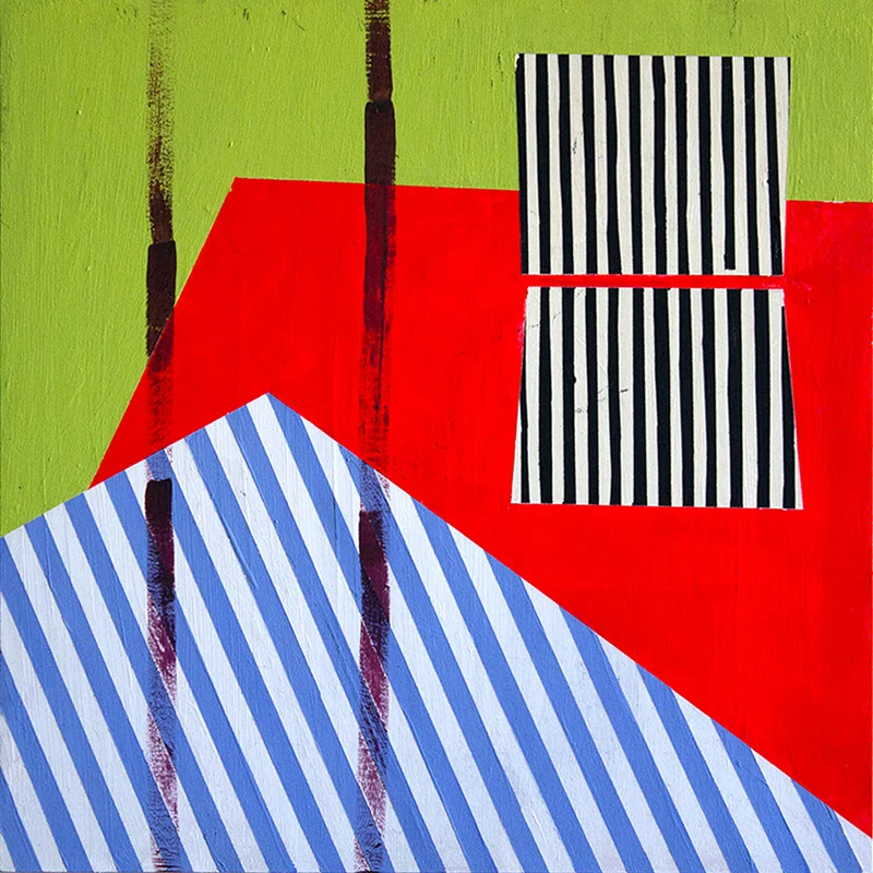 Claire Bendiner "Stripes" Vinyl and acrylic on wood, 16" x 16"