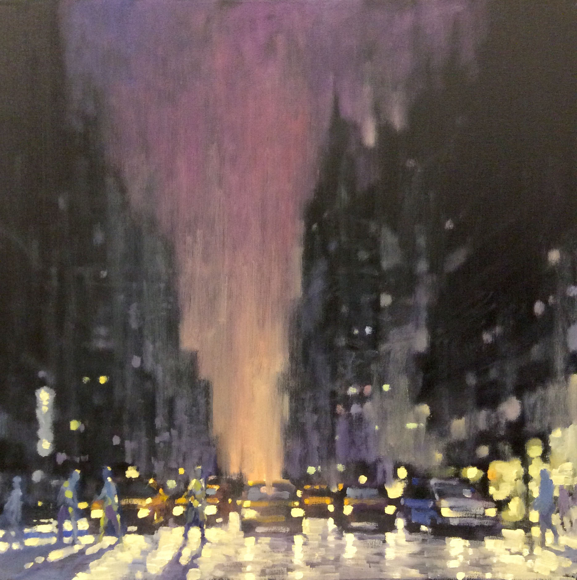 David Hinchliffe "Twilight, 42nd St." Oil on Canvas 24" x 24"