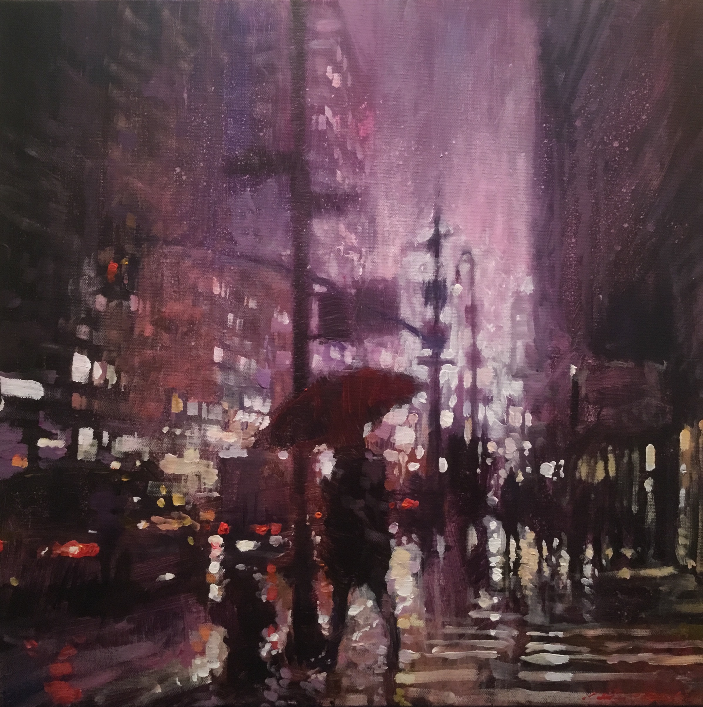 David Hinchliffe "Before Dawn, Seventh Avenue" Acrylic on Canvas 18" x 18"