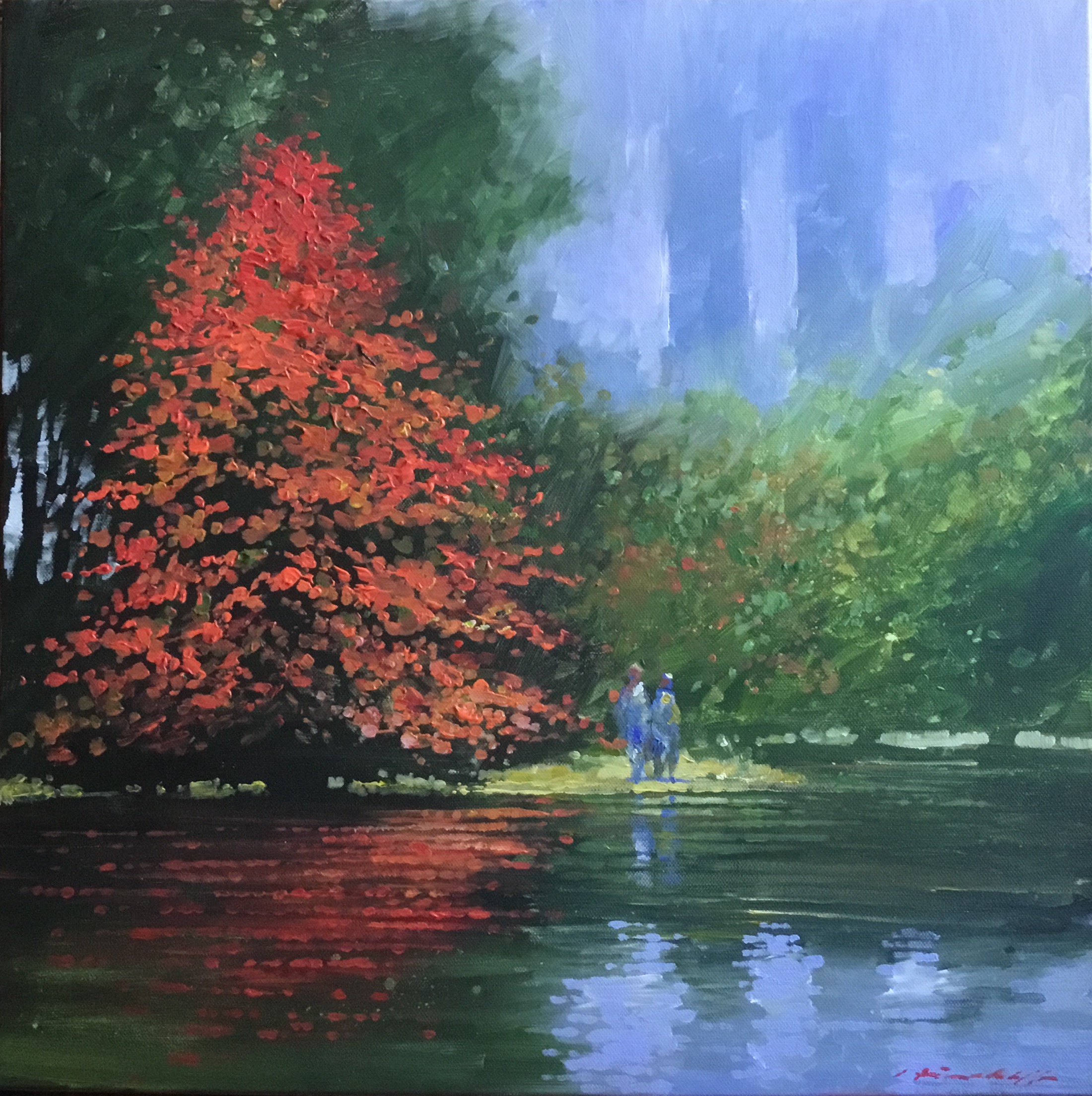 David Hinchliffe "Study for November in Central Park" Acrylic on Canvas 18" x 18"
