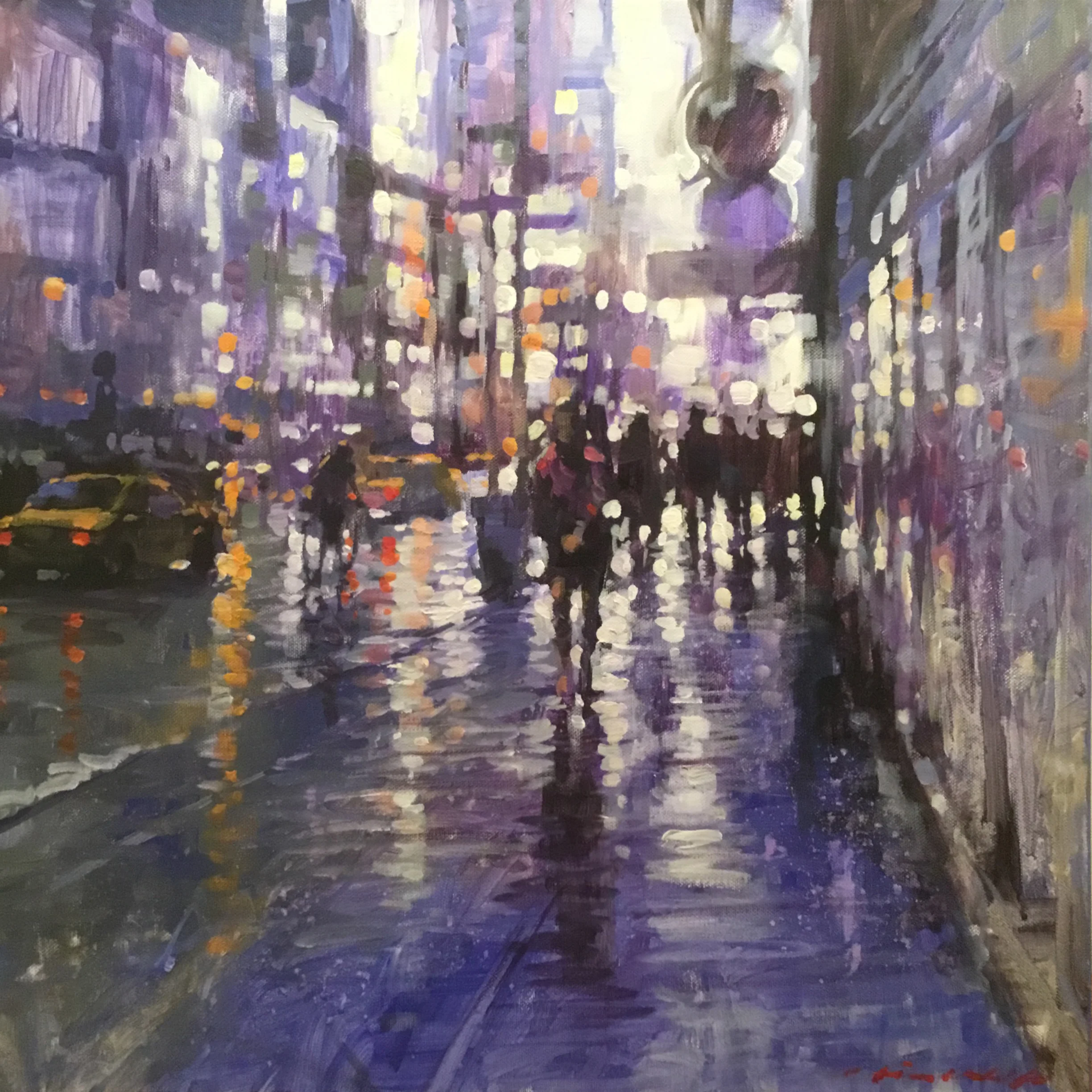 David Hinchliffe "Purple Rain, Seventh Avenue" Acrylic on Canvas 18" x 18" $1200 $3200