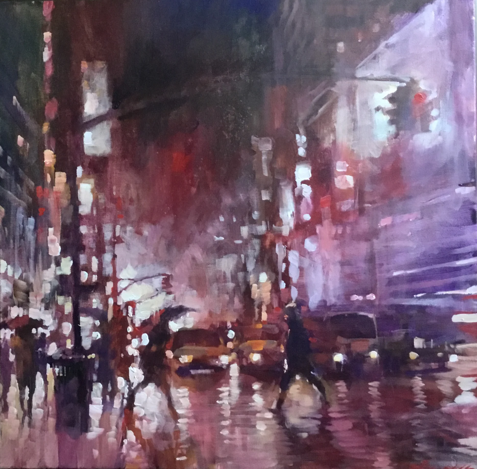 David Hinchliffe "Crossing at 42nd. St. at 5am, Winter" Acrylic on Canvas 18" x 18" $1200