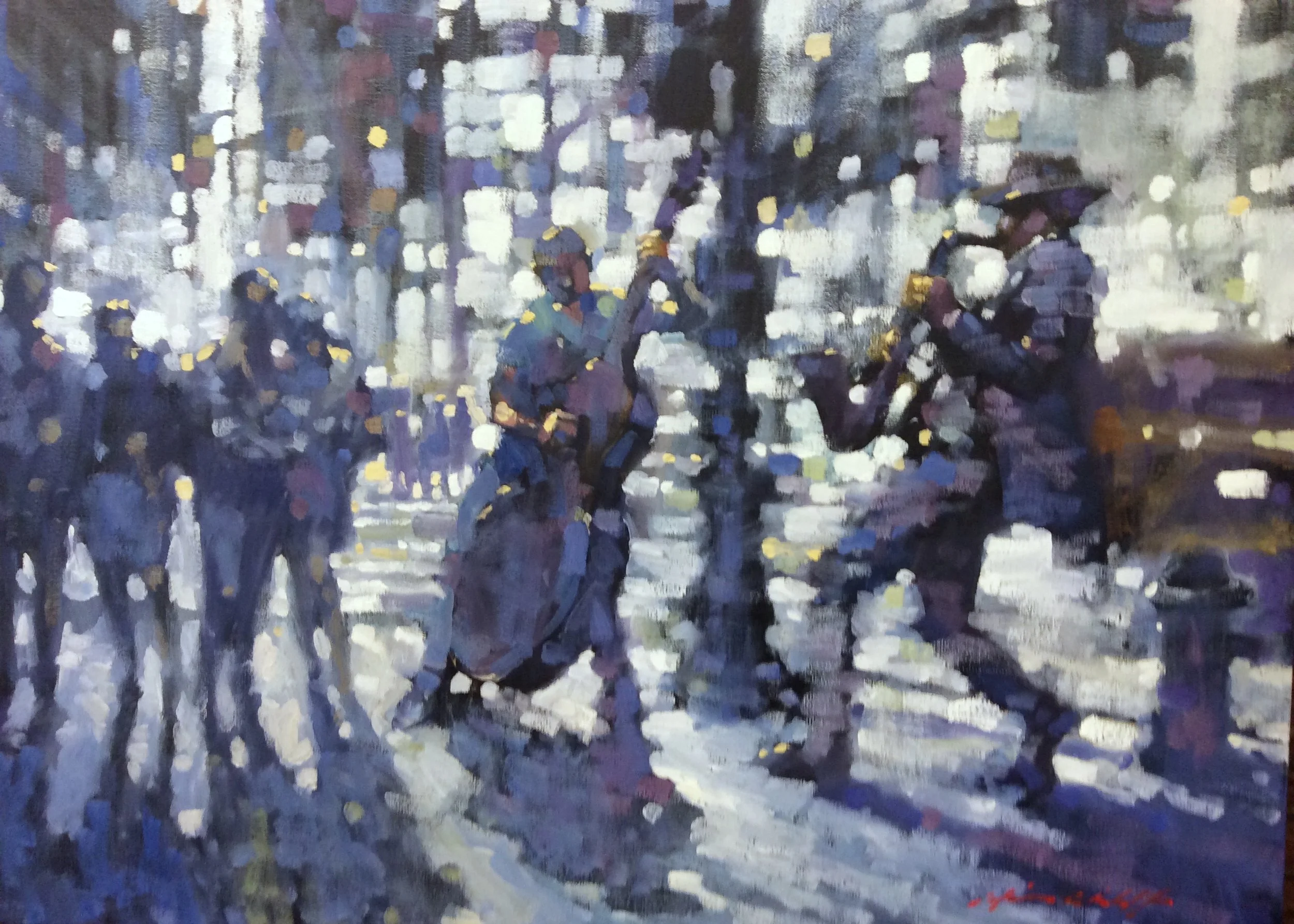 David Hinchliffe "Jazz on Times Square" Oil on Canvas