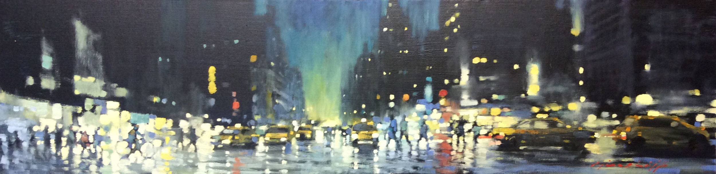 David Hinchliffe "Midtown Dusk" Oil on Canvas 48" x 12"
