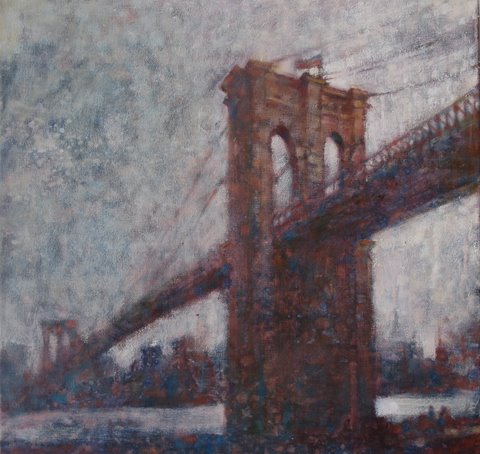 David Hinchliffe "Across to Brooklyn" Oil on Canvas 18" x 18"