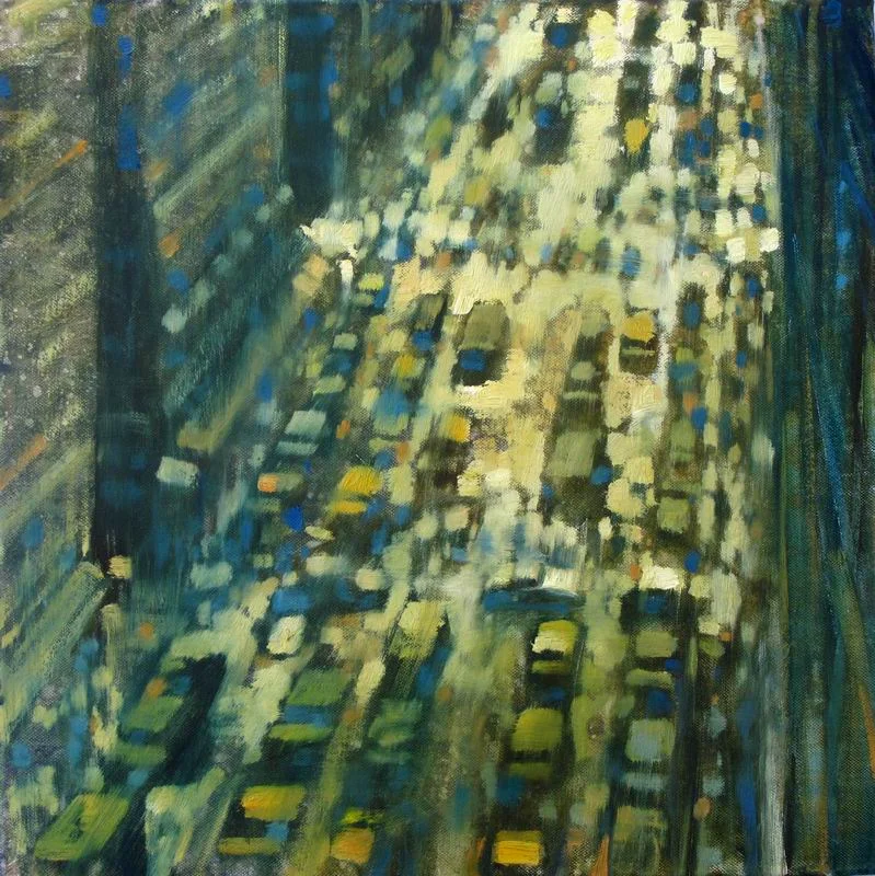 David Hinchliffe "Broadway Traffic" Oil on Canvas 18" x 18"