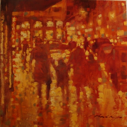 David Hinchliffe "Family Outing" Oil on Canvas 18" x 18"