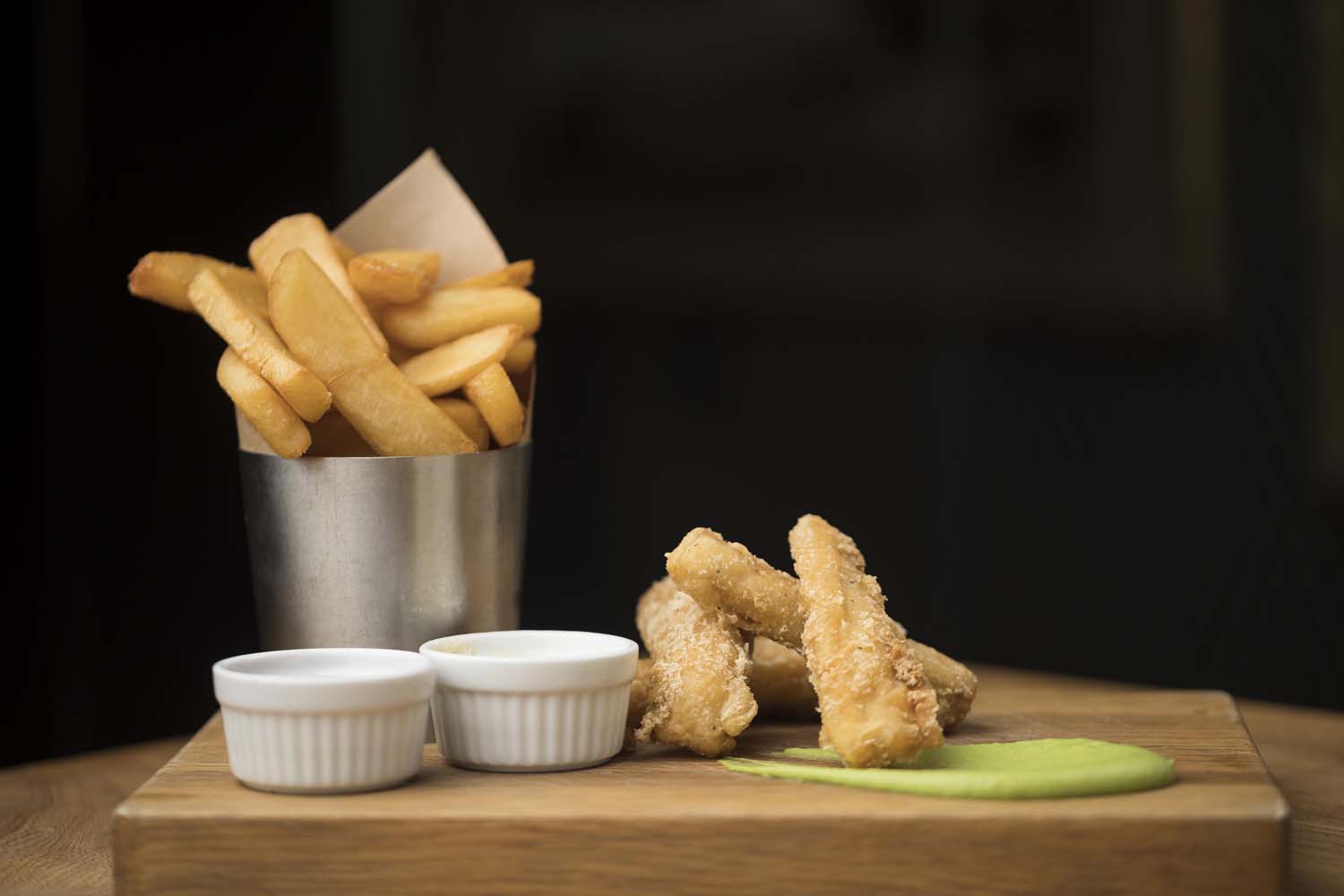 Fish and Chips with Mushy Peas smear in Brooklyn