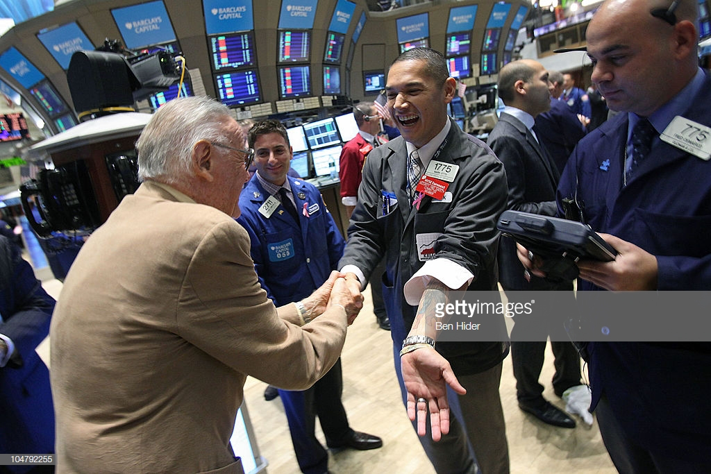 Author/Actor Stan Lee visits the New York Stock Exchange on October 5, 2010 in New York City.