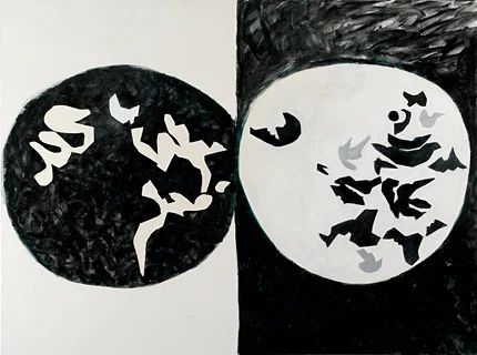  Untitled 50 Black &amp; White  Acrylic on Canvas and Collage 36" x 48" 2008 Bin A 