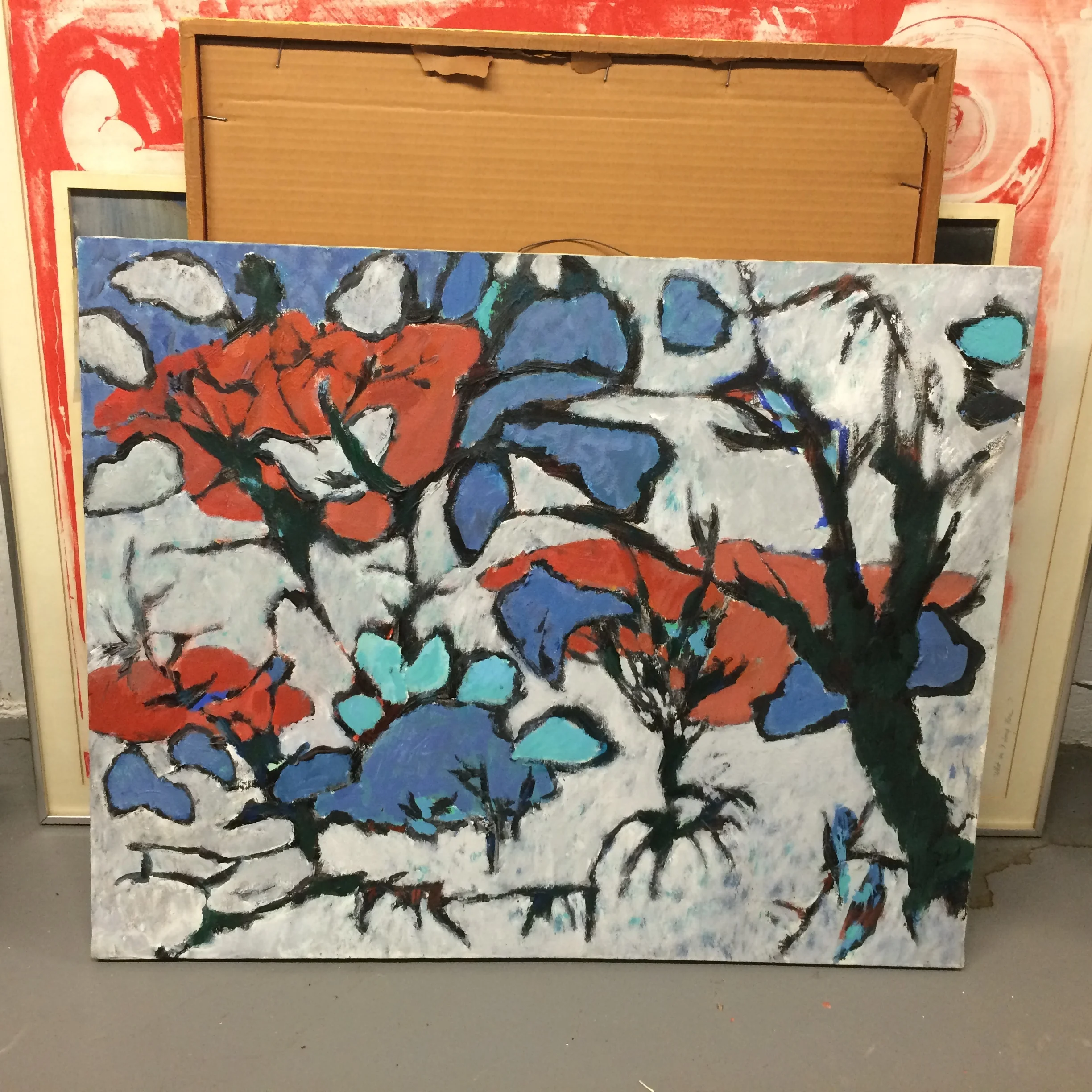  Untitled Red and Blue Landscape  30" x 24" AC on Canvas Bin B 