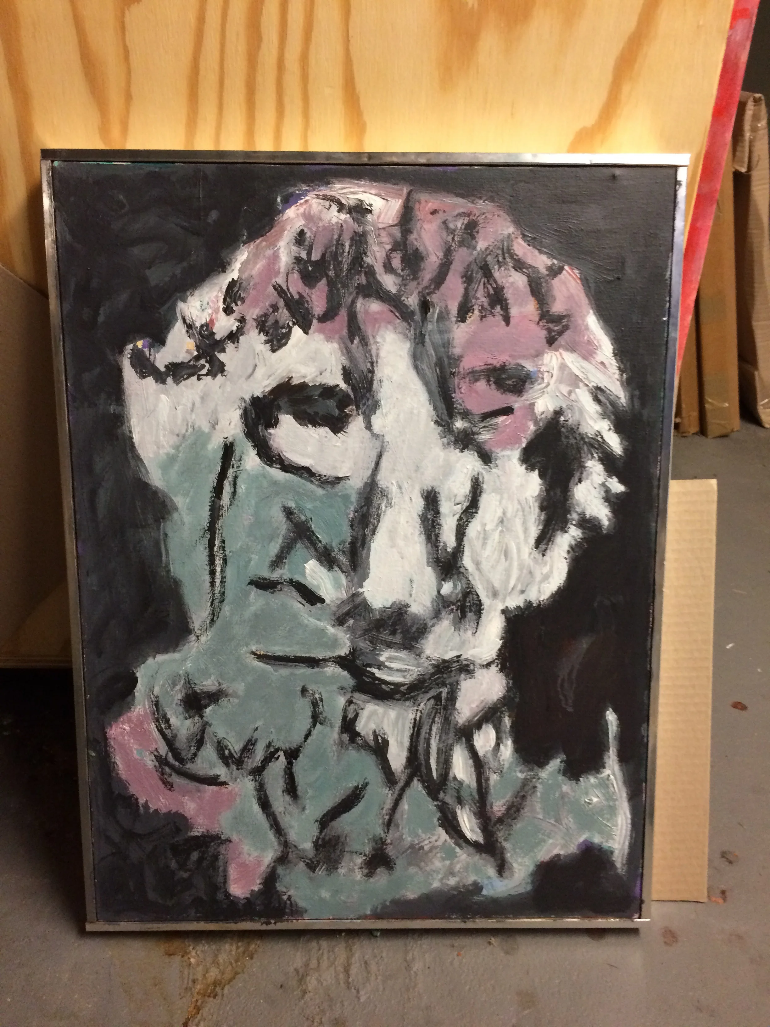 Untitled green white red portrait   18.5w x 21.5  AC on Canvas Bin G 
