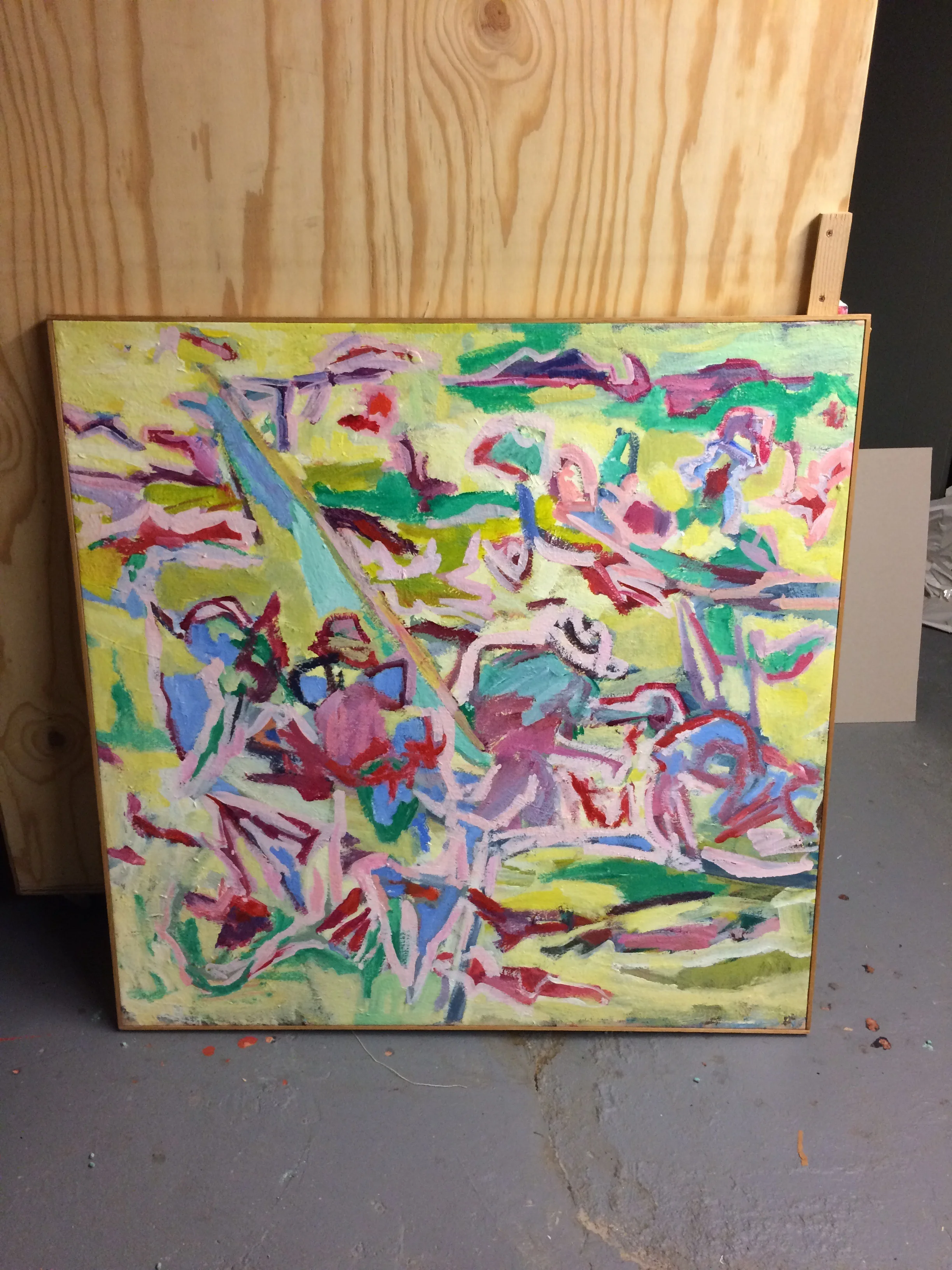  Fishing on the Left Bank  40" x 40"  AC on Canvas&nbsp;  Bin H 