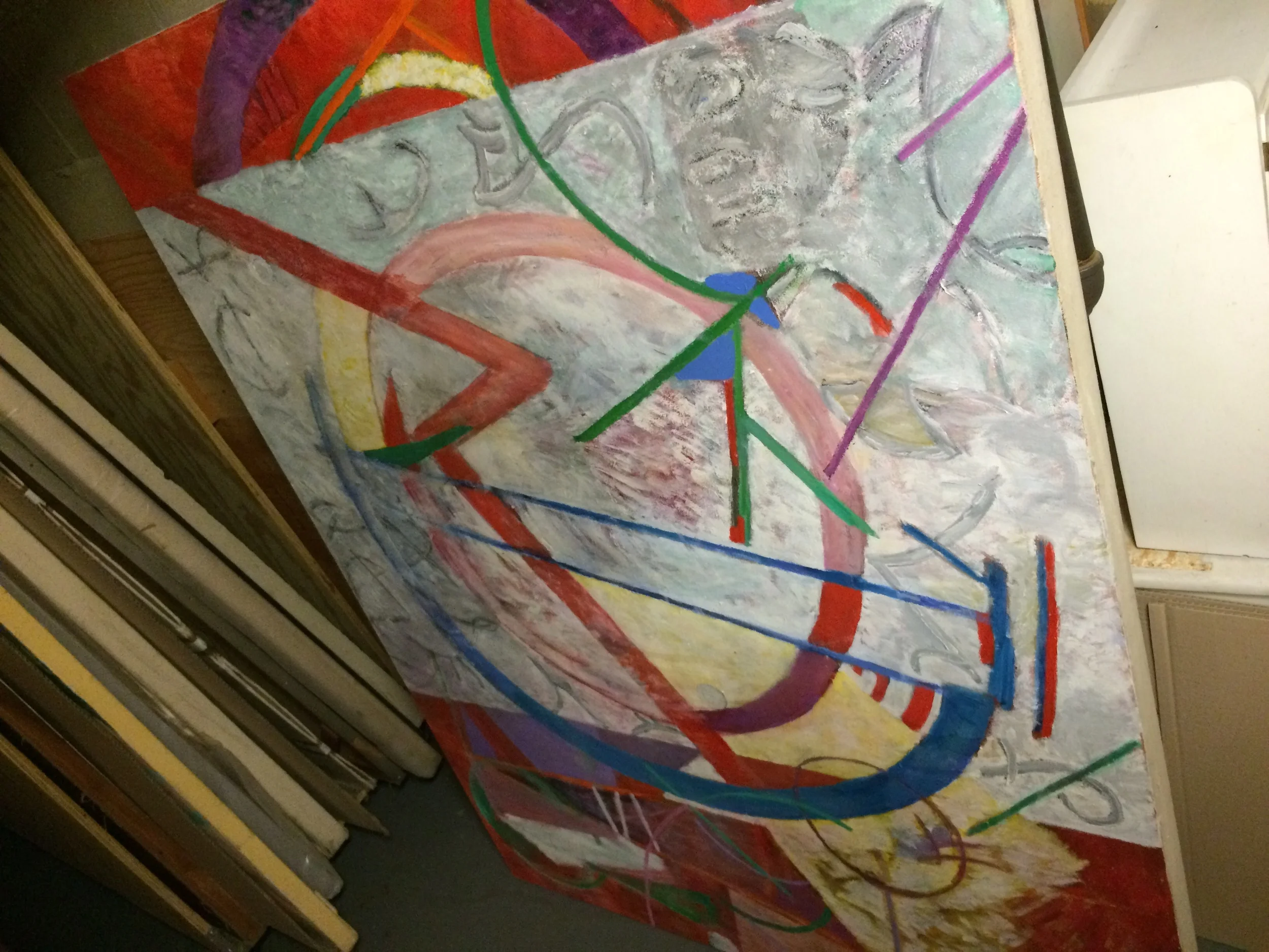  Untitled Blue Semi Circle  46" 58w"  AC on canvas Bin 1 