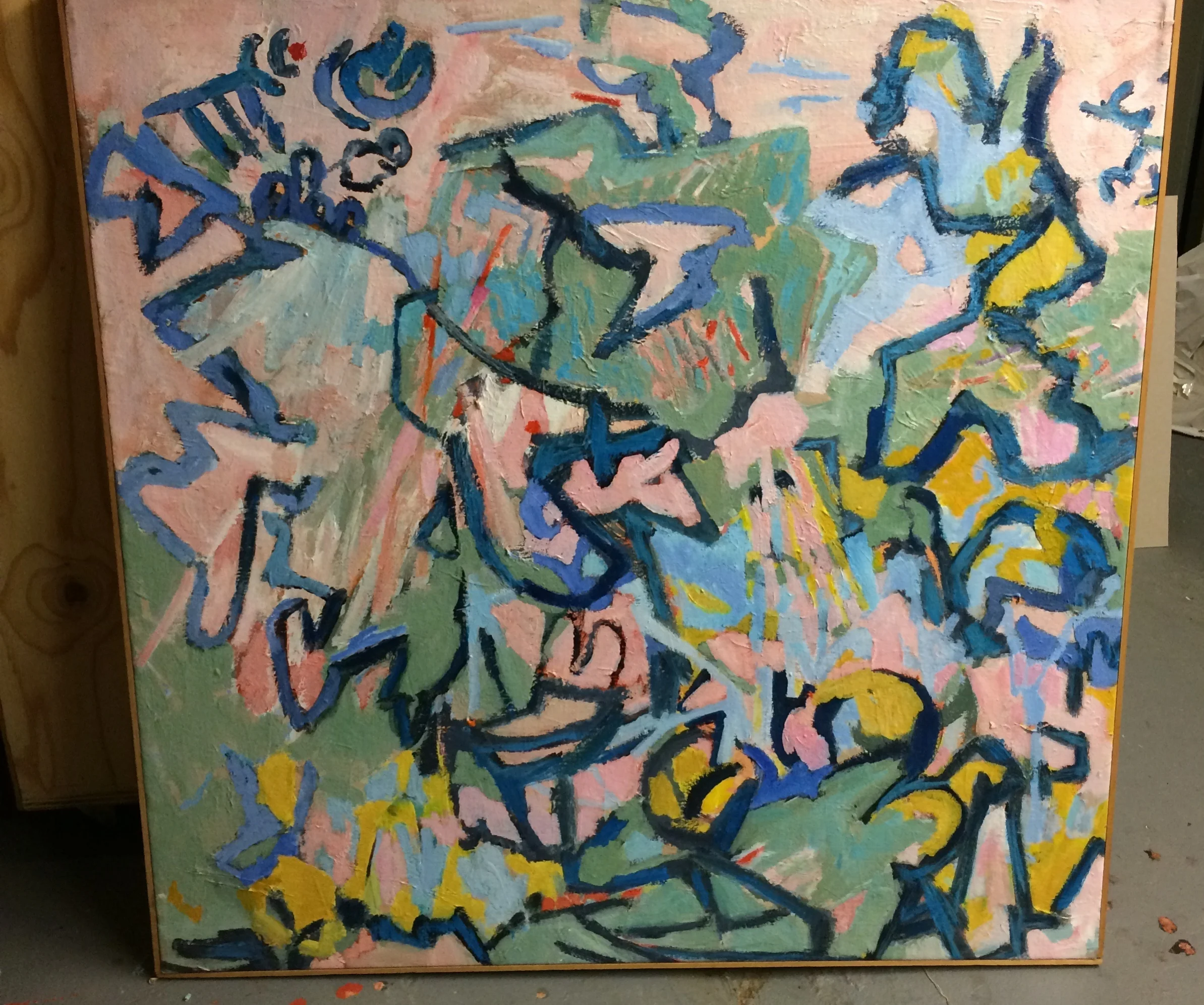  Untitled Pink and Blue Geometry  41.5" x 41.5"  AC on Canvas Bin H 