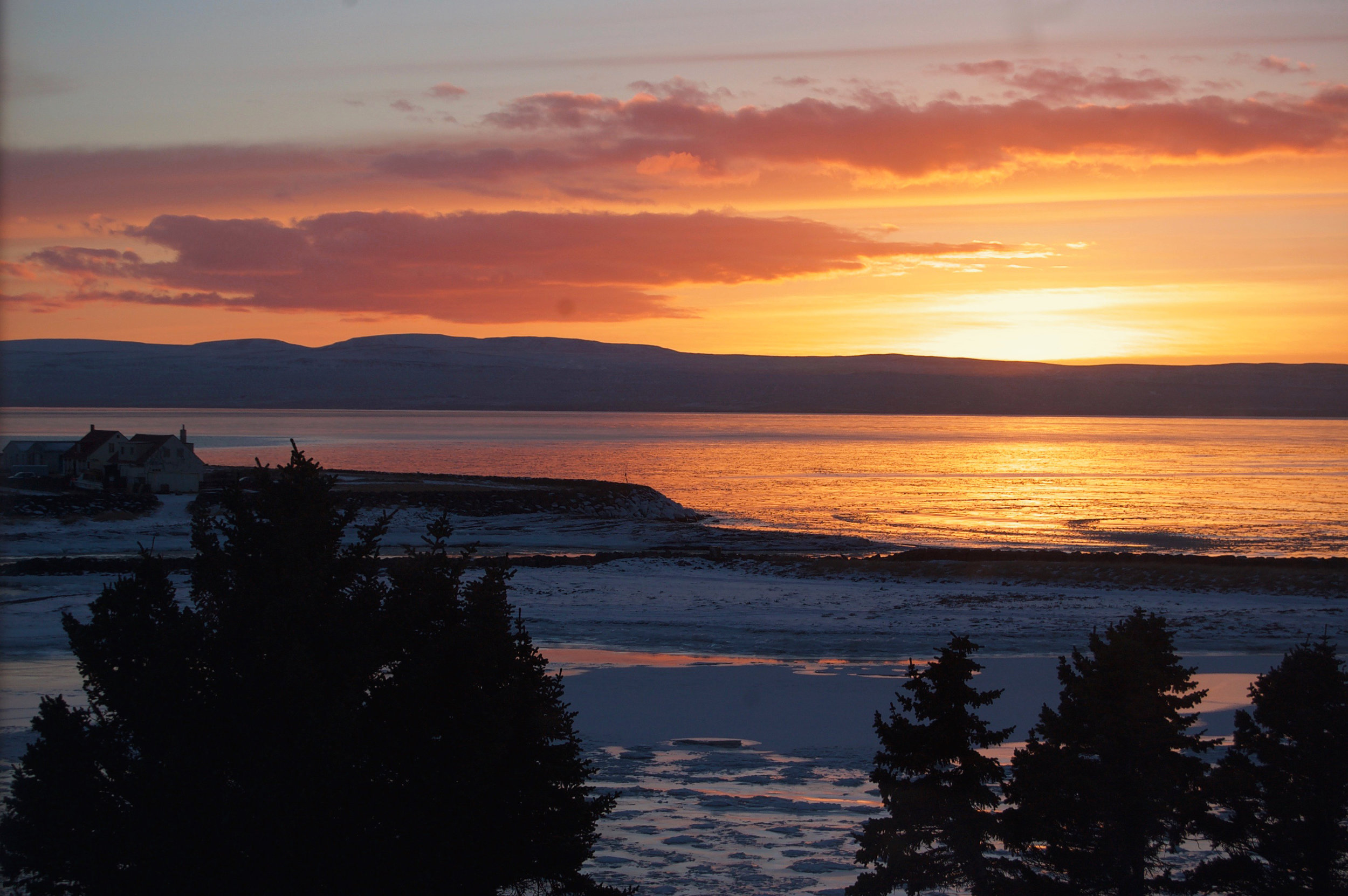 Sunset, view from my window at the Textile Centre - Blönduós, Iceland.