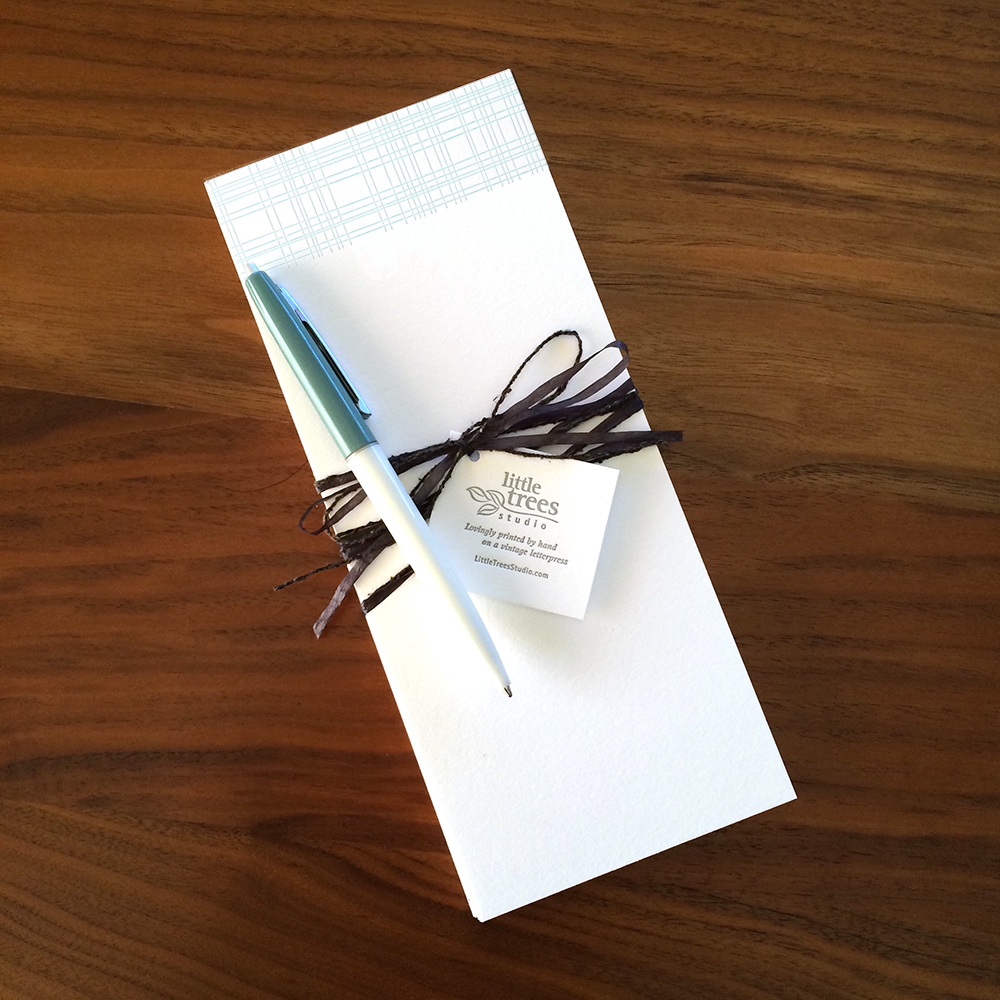 Little Trees Studio - Aqua Plaid - Letterpress Buckslips