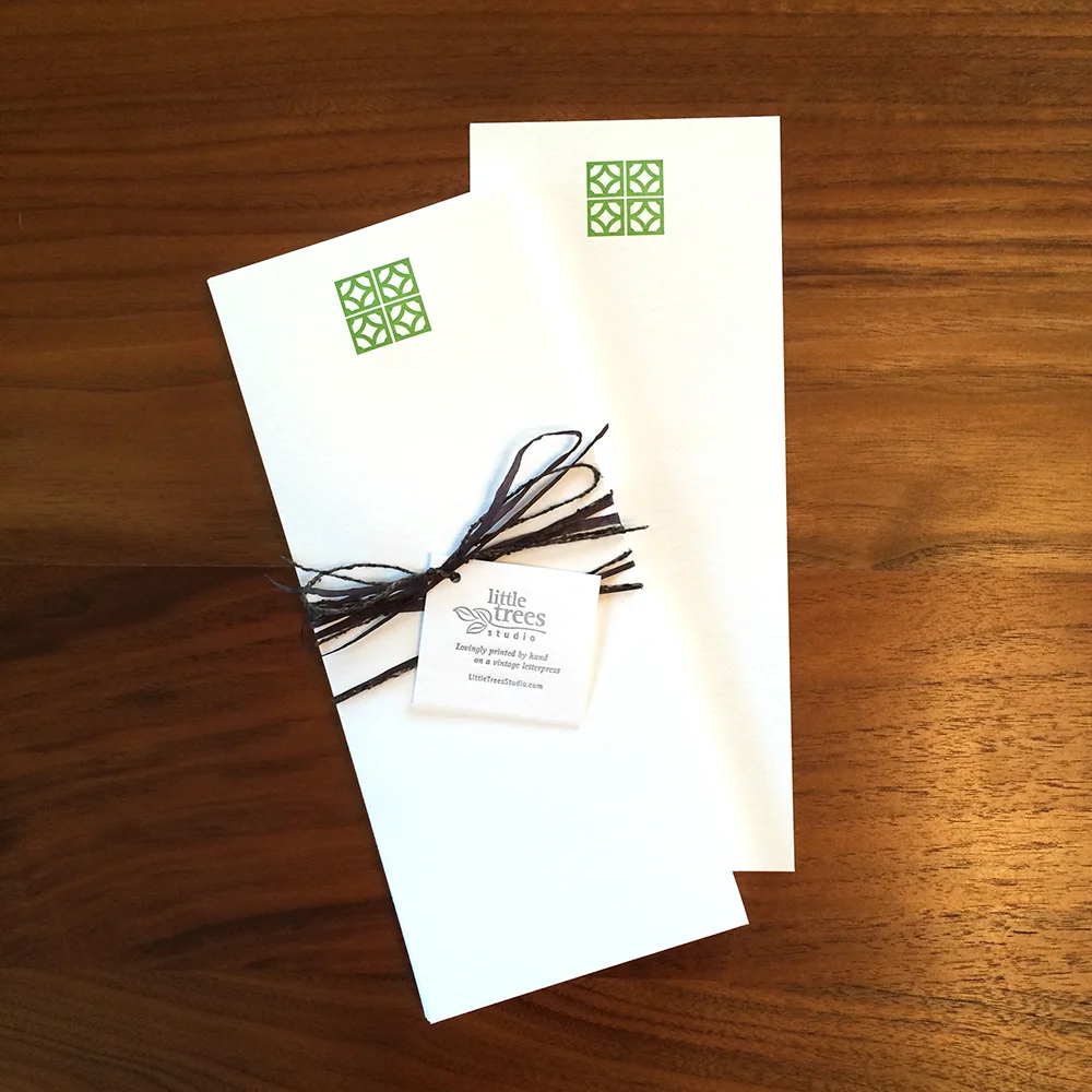 Little Trees Studio - Green Architectural Block 1 - Letterpress Buckslips