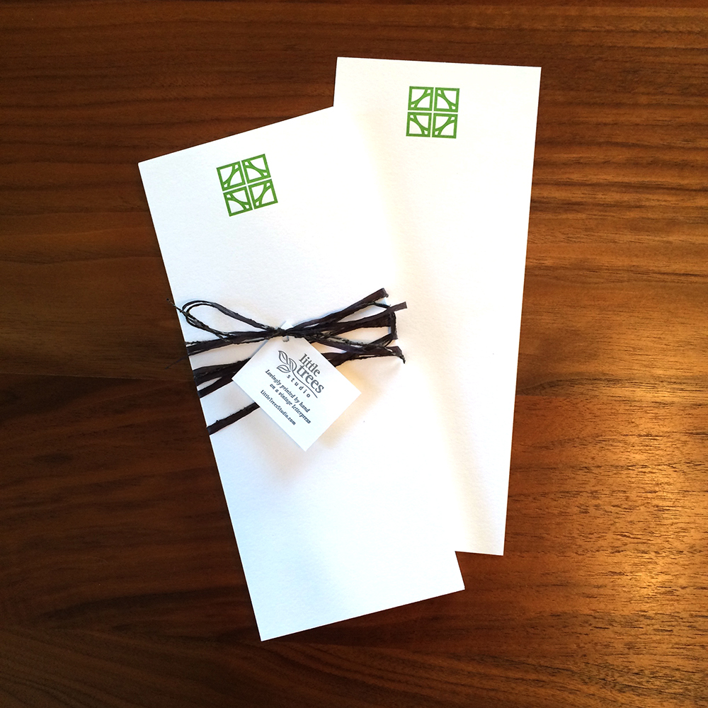 Little Trees Studio - Green Architectural Block 2 - Letterpress Buckslips