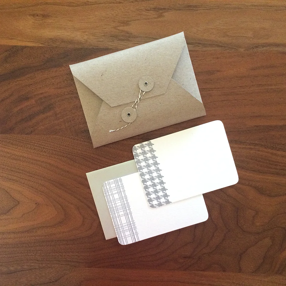 Little Trees Studio - Silver Textile Letterpress Notecards in Button and String Folder