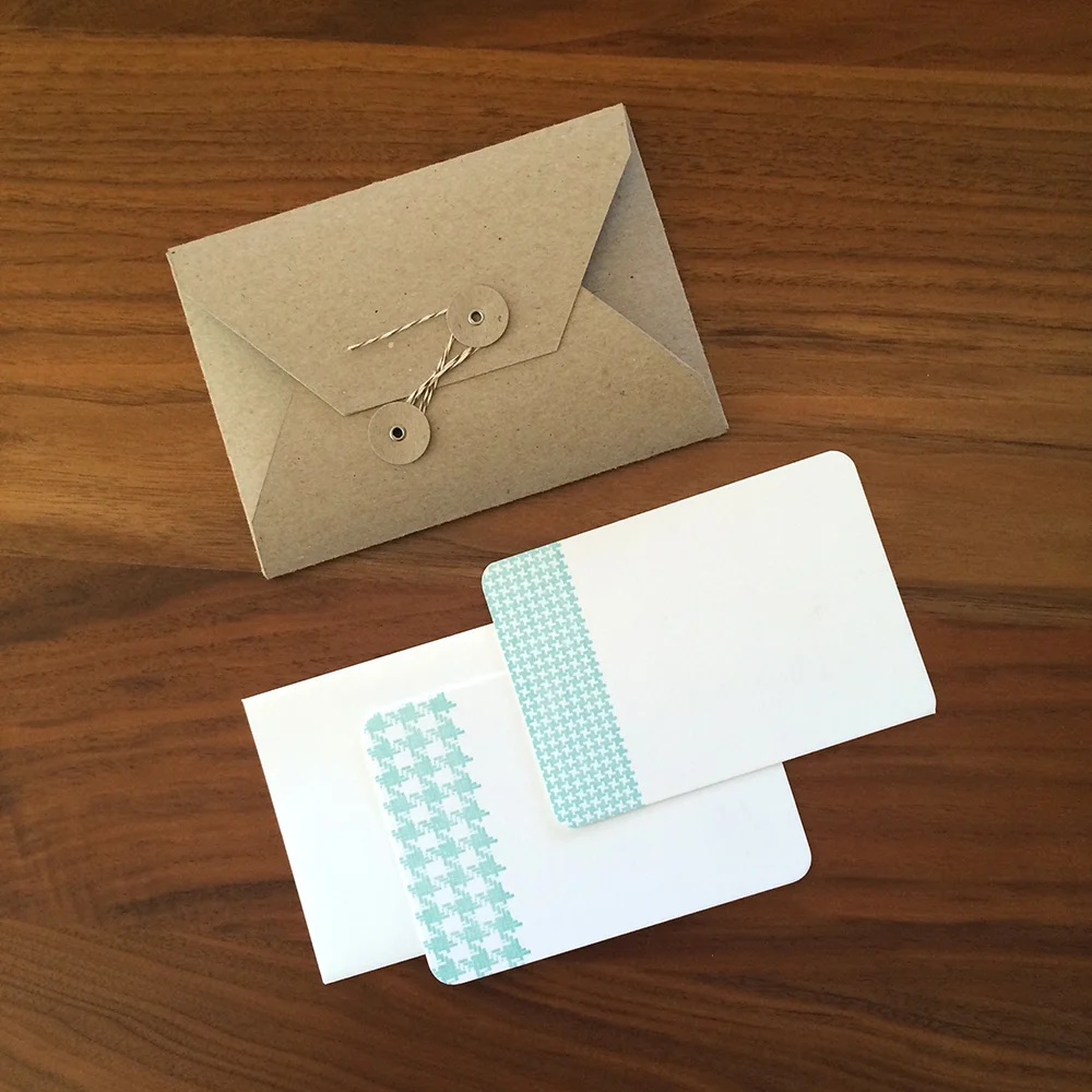 Little Trees Studio - Aqua Textile Letterpress Notecards in Button and String Folder