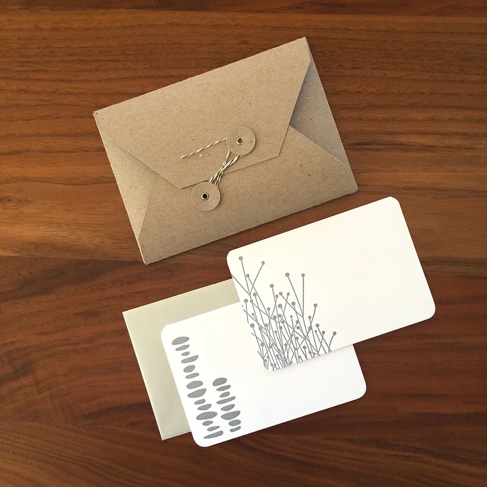 Little Trees Studio - Silver Nature Series 1 Letterpress Notecards in Button and String Folder