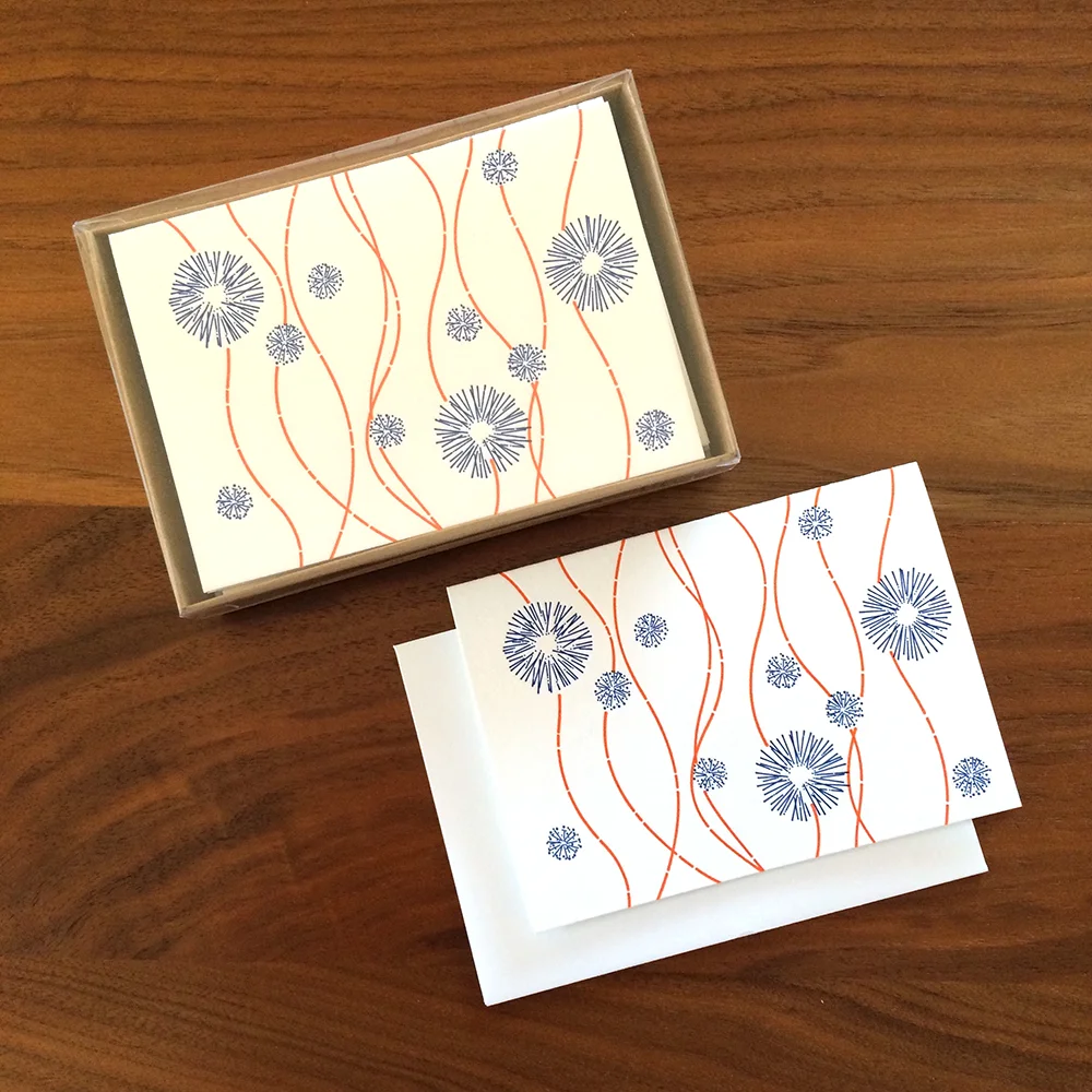 Little Trees Studio - Blue Dandelions Letterpress Notecards