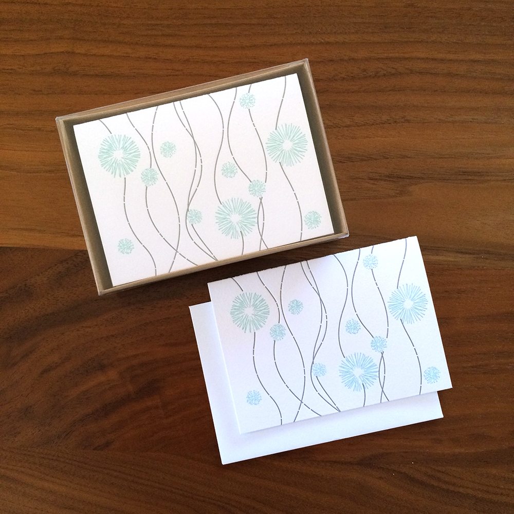 Little Trees Studio - Aqua Dandelions Letterpress Notecards