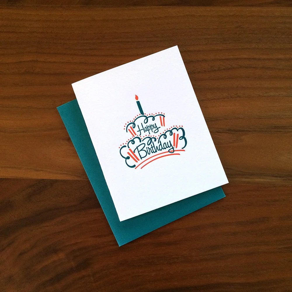 Little Trees Studio - Happy Birthday Cake Letterpress Card