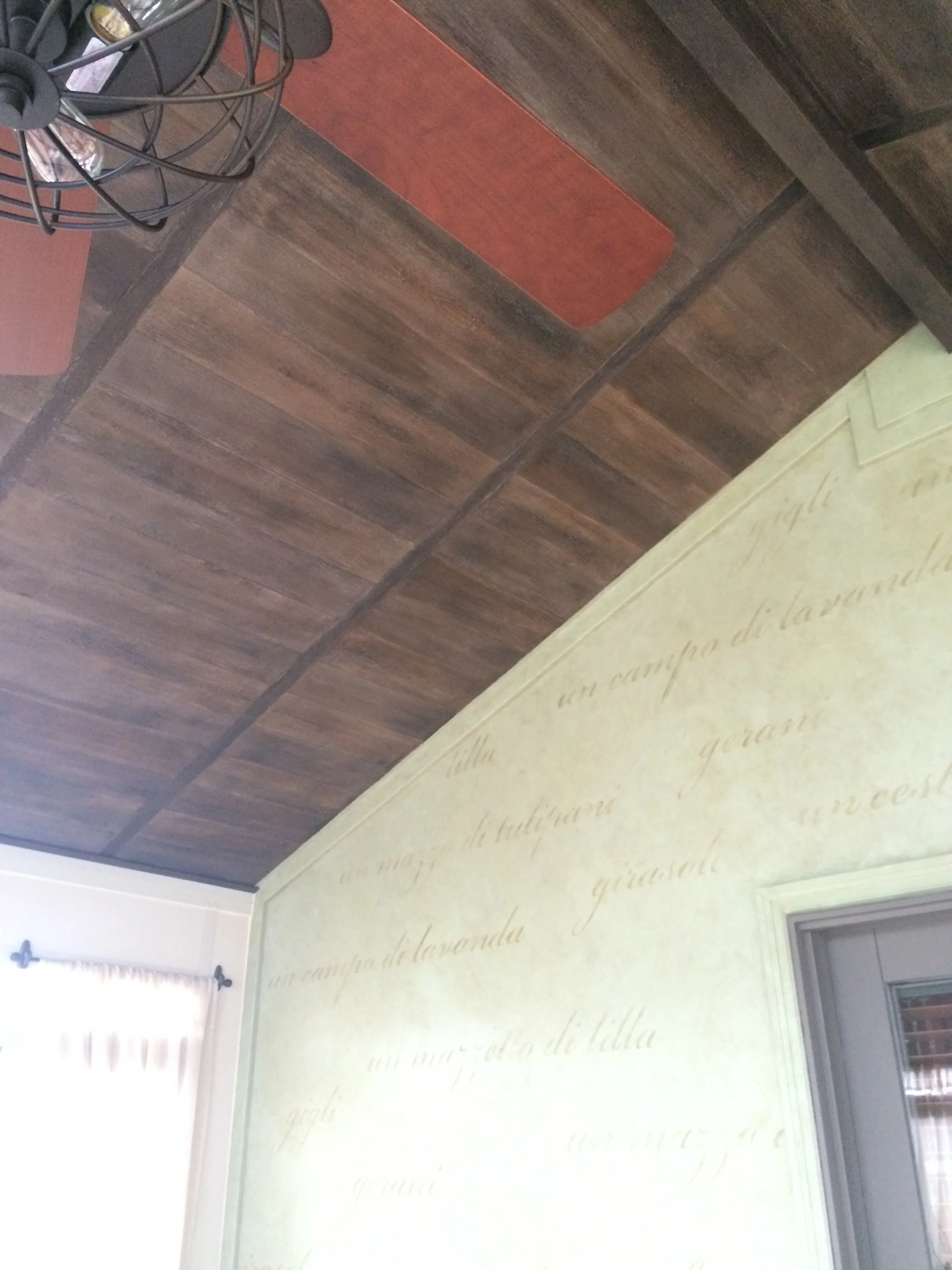 Faux Wood Ceiling and Piante Finish on Accent wall