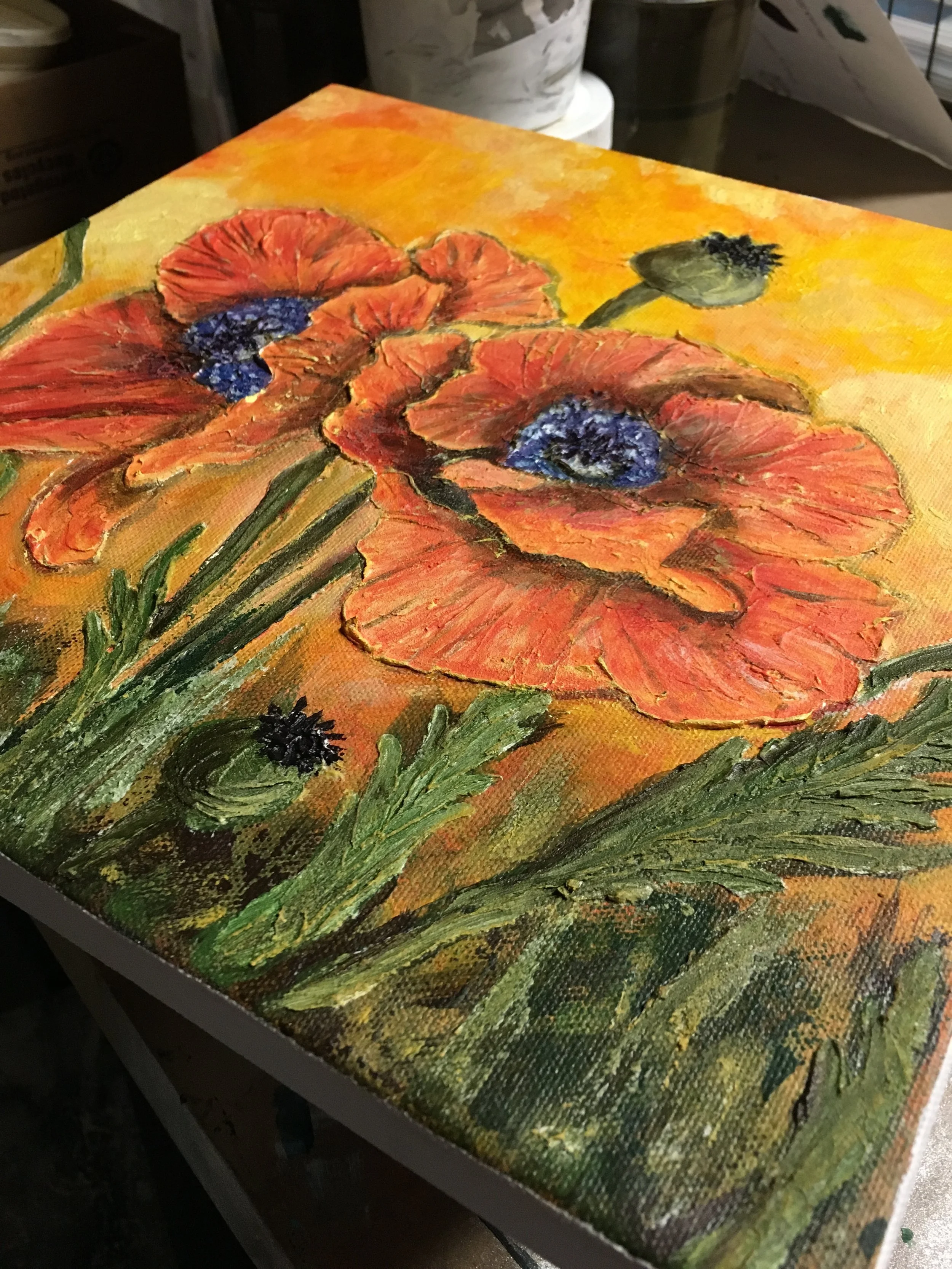 Poppy fields 12 by 12 Mixed media 2018