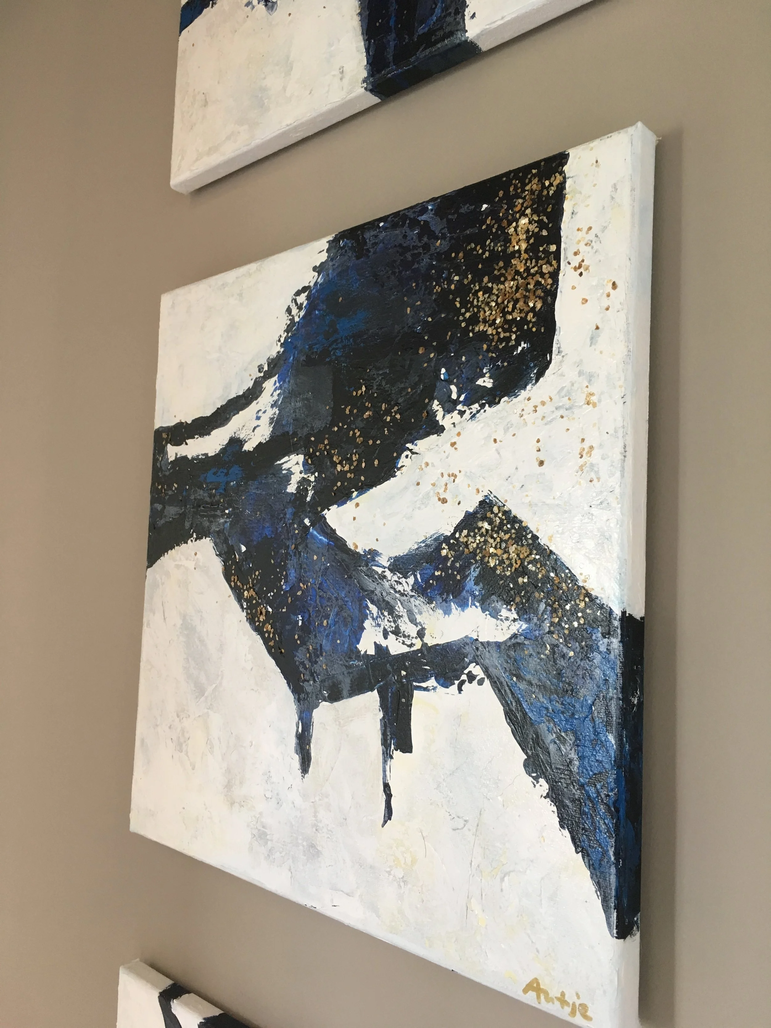 Synopsis triptych 14x14 each acrylic and mica 2018