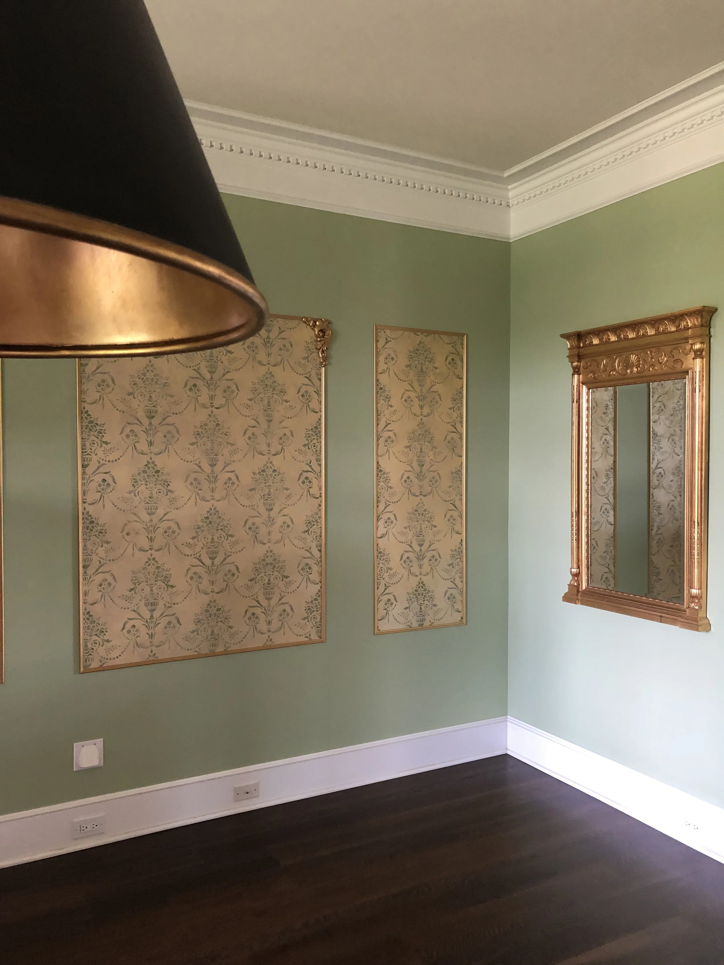 Louis Stenciling on Metallic Plaster