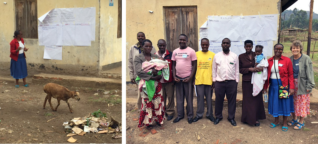 Above: HEAL team practice dialog in Muko village (photos by Sue Waechter) Below: Guma sorting baskets; village kids waving 'bye' to the bus.