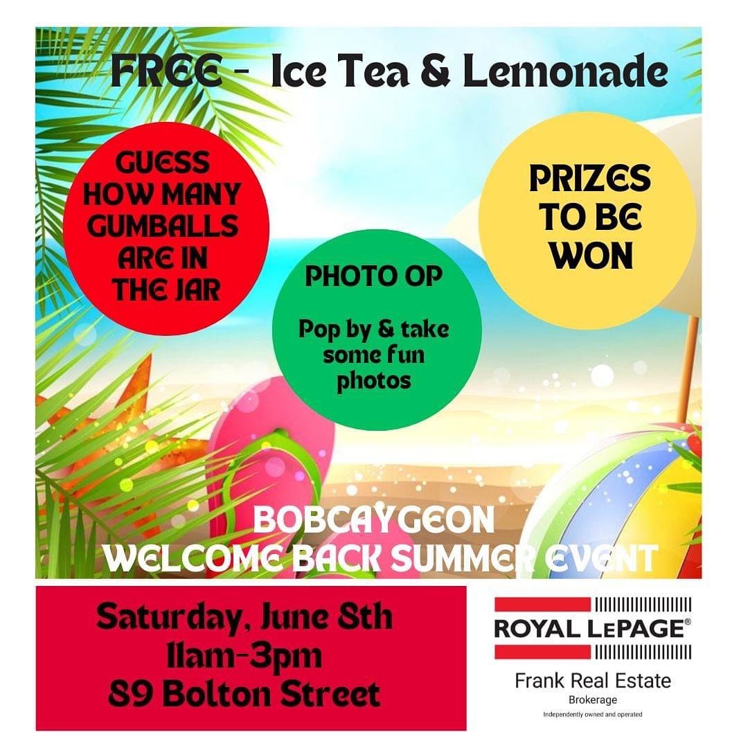 @royallepagefrank Bobcaygeon is giving away free lemonade and ice tea part of Welcome Back Summer☀️🍉🌻happening townwide Saturday June 8th!