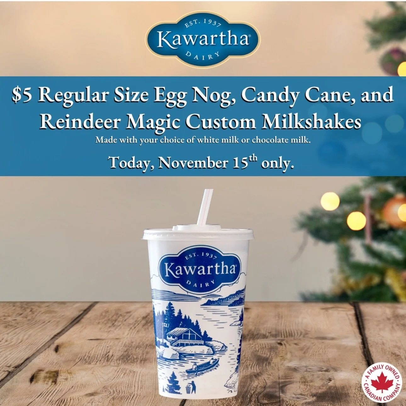 @kawartha_dairy Mingle and jingle at Kawartha Dairy today!
Enjoy $5 holiday custom milkshakes made with Egg Nog, Candy Cane, or Reindeer Magic ice cream available today only. 

#KawarthaDairy #MingleAndJingle #FestiveFavourites