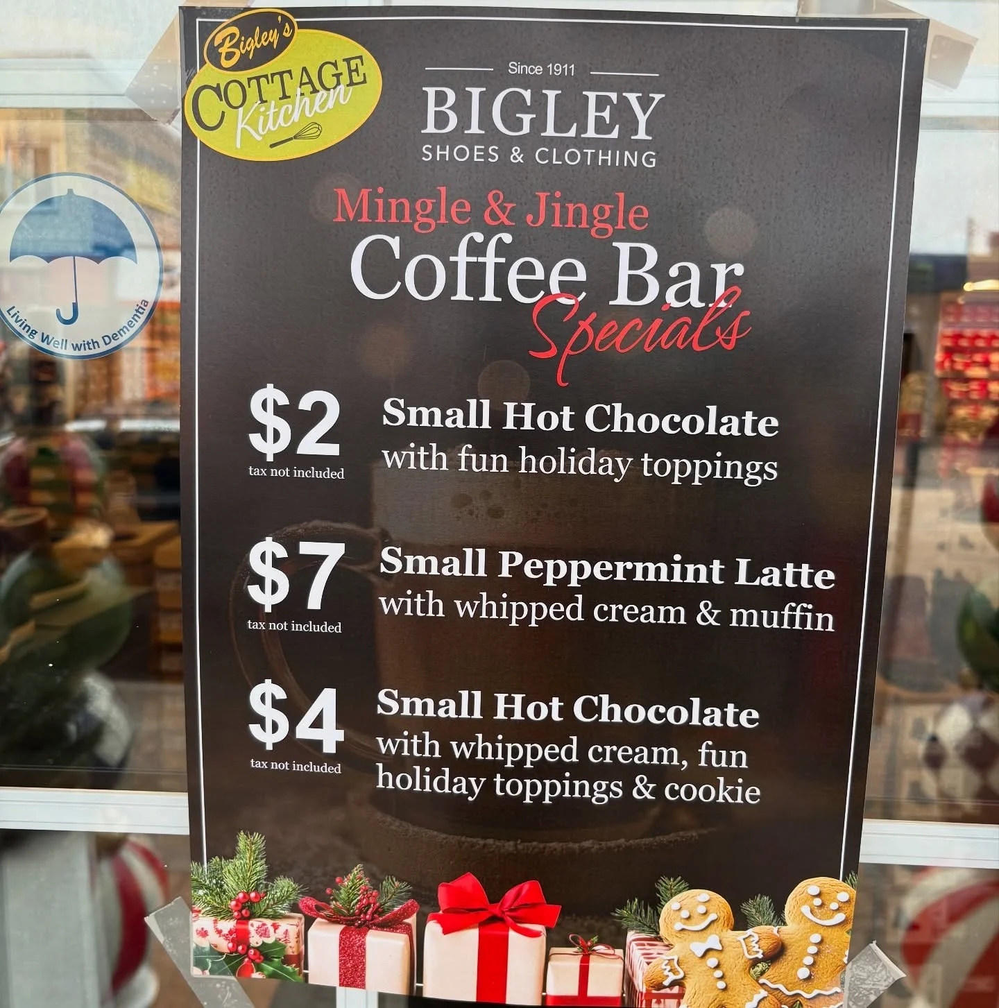 🎁✨ Warm up while you Mingle &amp; Jingle! ✨🎁
Bigley&rsquo;s Coffee Bar has the sweetest holiday treats to sip while you shop &mdash; from cute topped hot chocolates to peppermint lattes with a muffin! 😍☕️🍫

Pop in, get cozy, and enjoy a little Ch