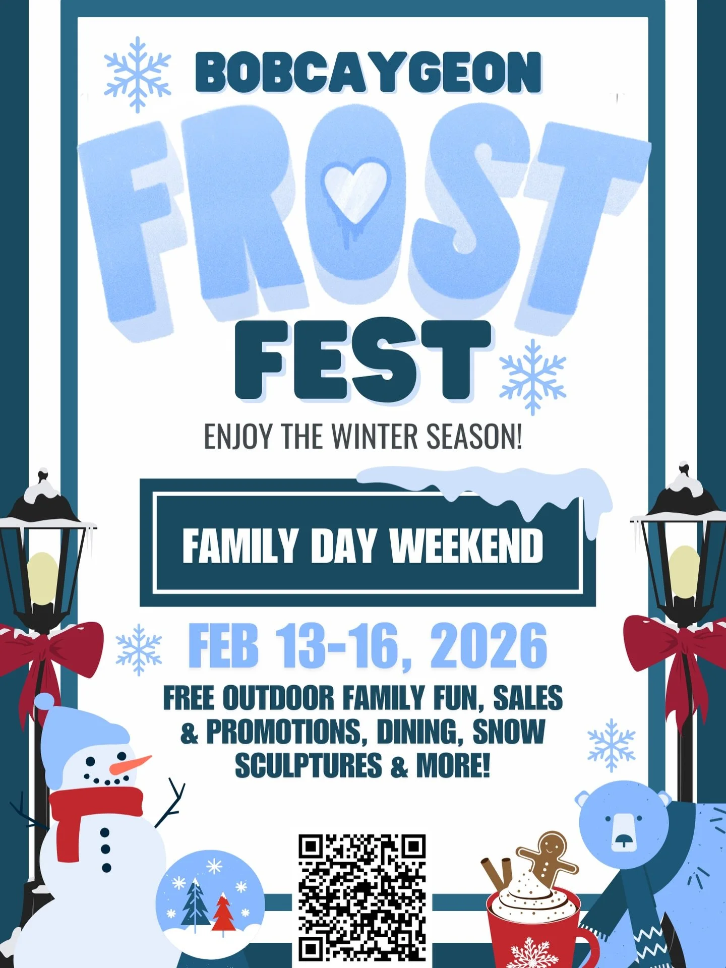 ❄️ Bobcaygeon Frost Fest is coming! ❄️
Family Day Weekend | Feb 13&ndash;16, 2026

Get ready to bundle up, get outside, and celebrate winter in the heart of Bobcaygeon! Frost Fest is bringing free outdoor family fun, winter activities, local shopping