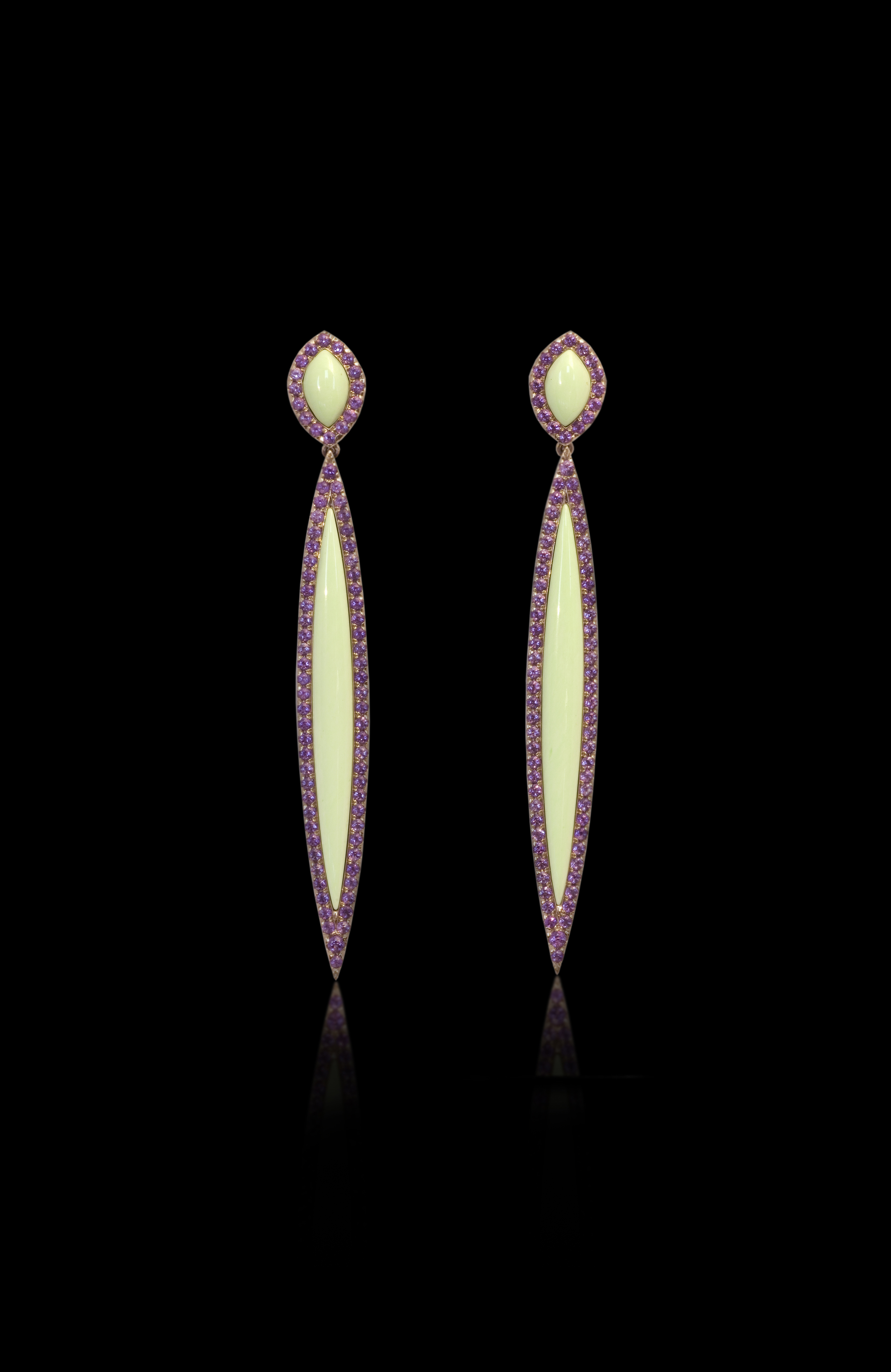 Colorful Princess Color nourishes deeply emotions that cannot be ignored. Earrings in 18 karat Yellow Gold, with Amethyst and lemon Chrysophrase $4,500