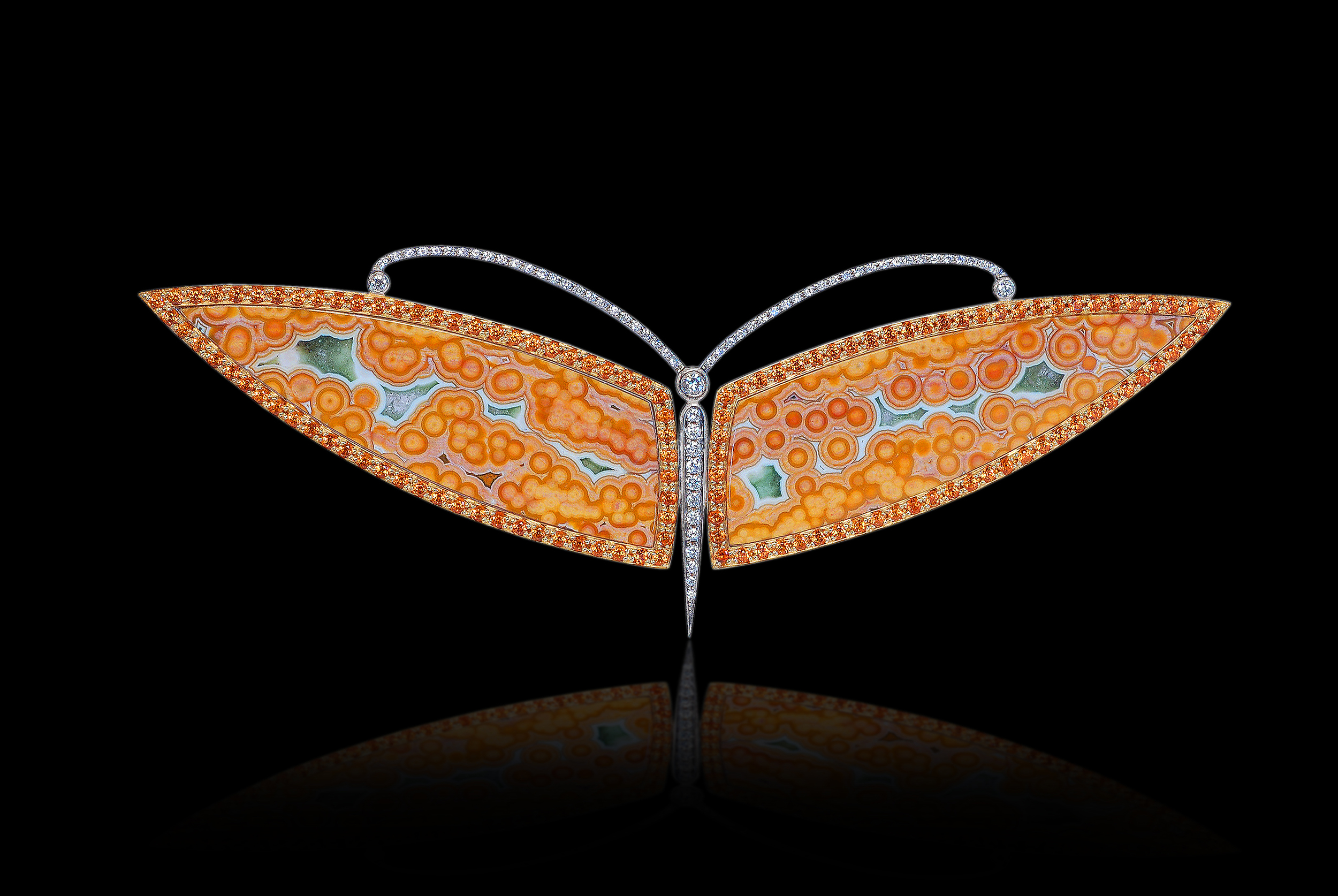Large Moth Freedom comes when you stand still long enough to gaze in awe upon nature's wonders. Brooch in 18 karat Yellow Gold, with Catseye Opal, Cochalon $12,000