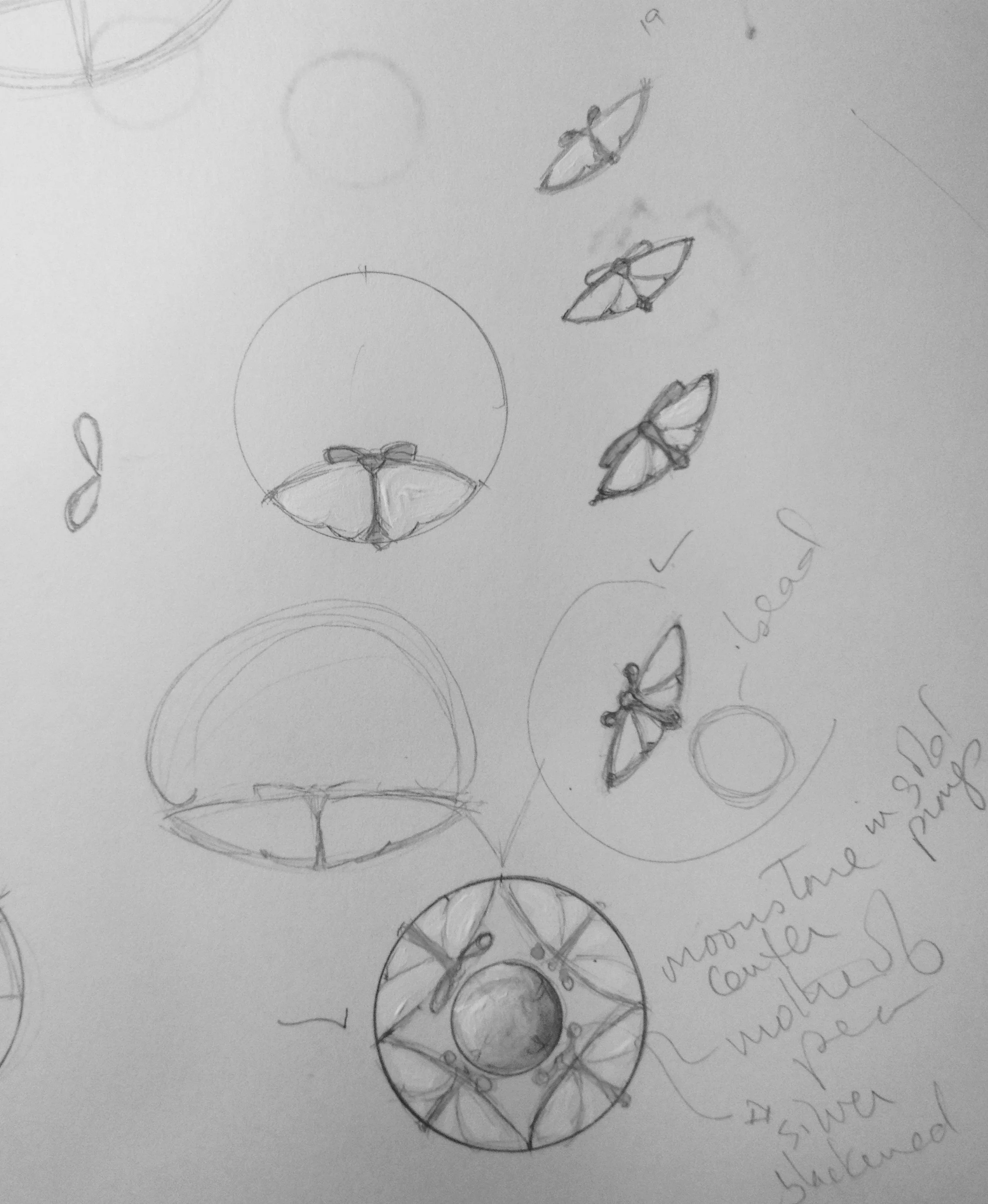 Some of the later drawings when I hone in on the shape of the preferred butterfly. Gregore and Jennifer-rabe Jewelers in Santa Barbara, CA